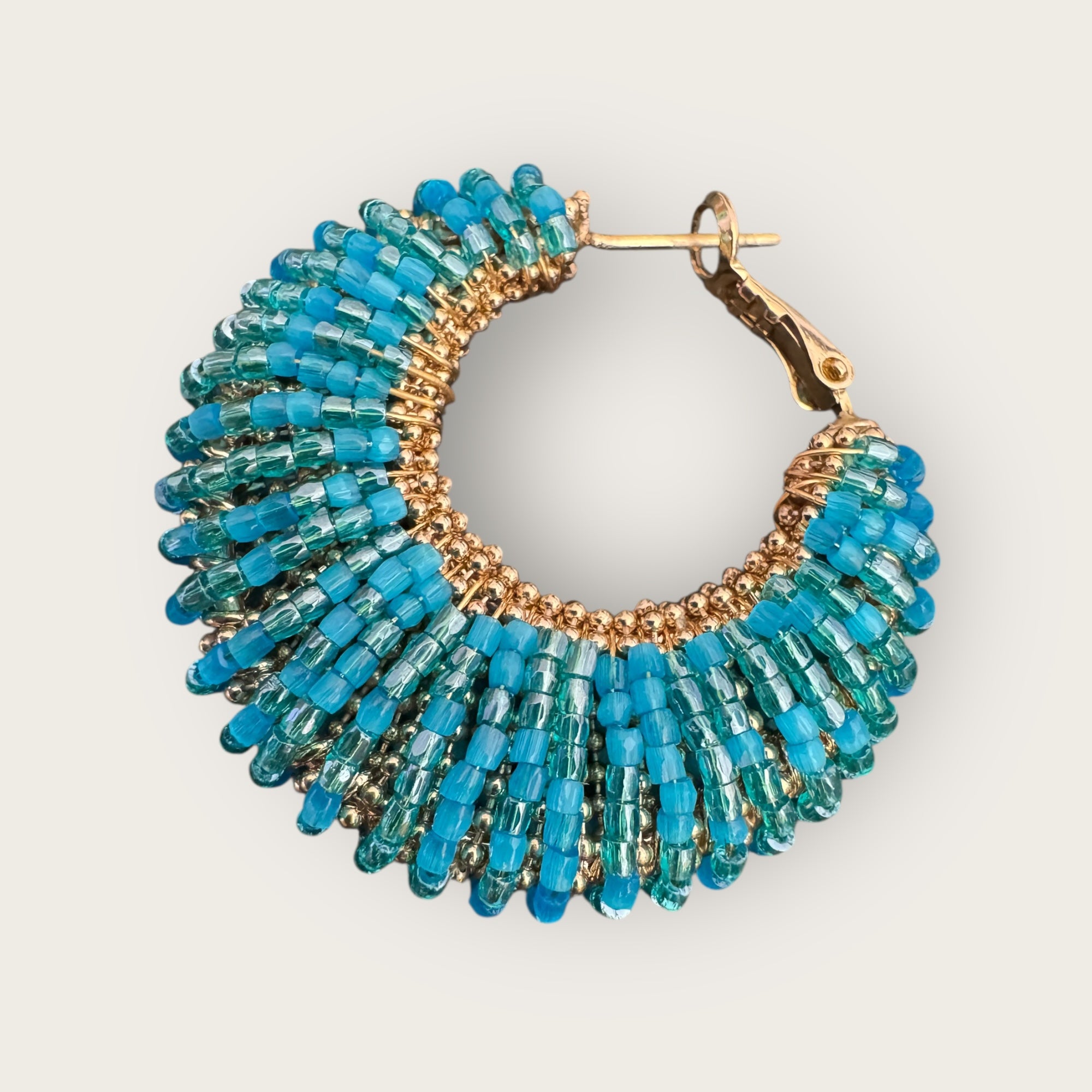 GAS BIJOUX - Boucles d'oreilles IZZIA grand modèle dorées à l'or fin - Turquoise