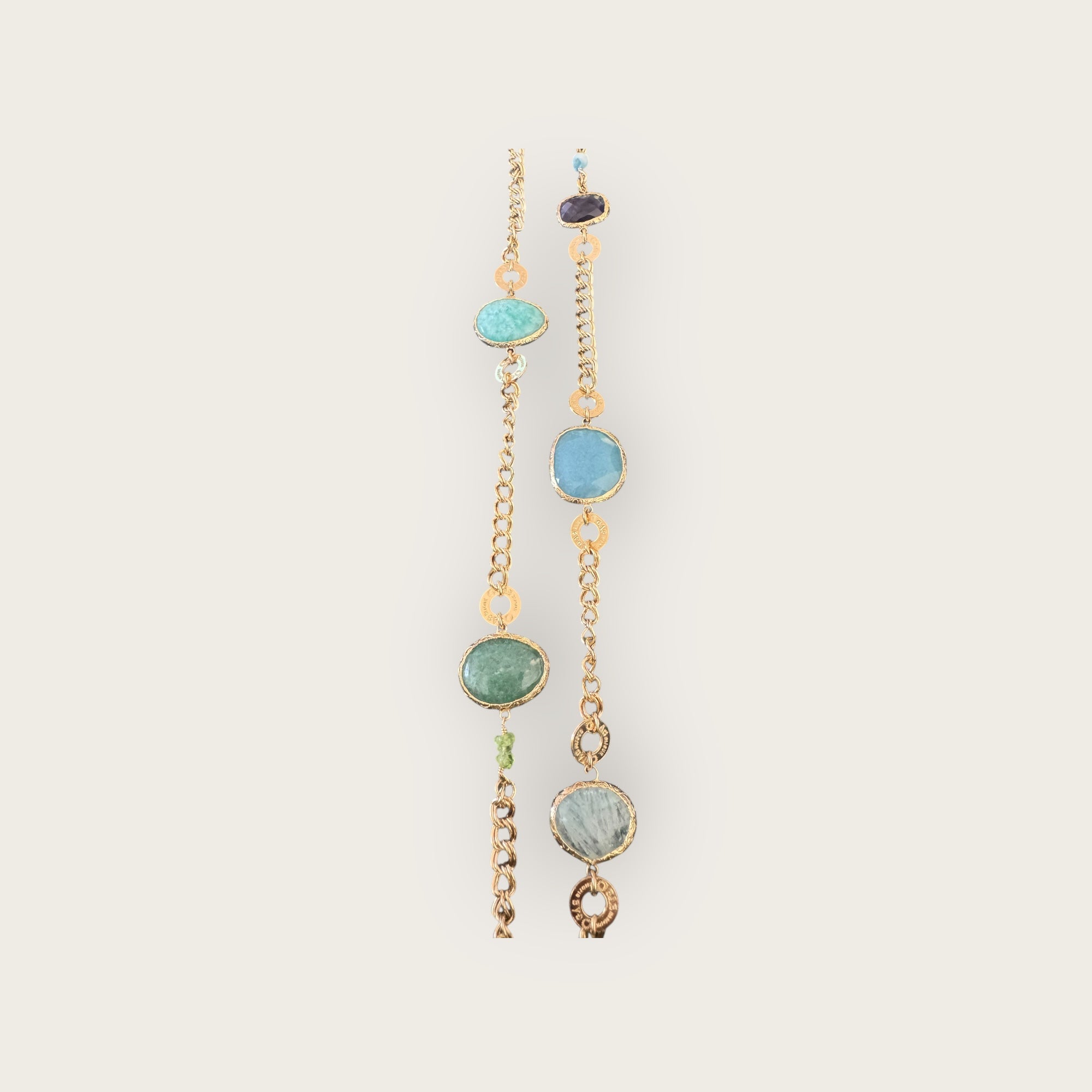 GAS BIJOUX - Sautoir SILENE doré - Amazonite, Améthyste et aigue marine