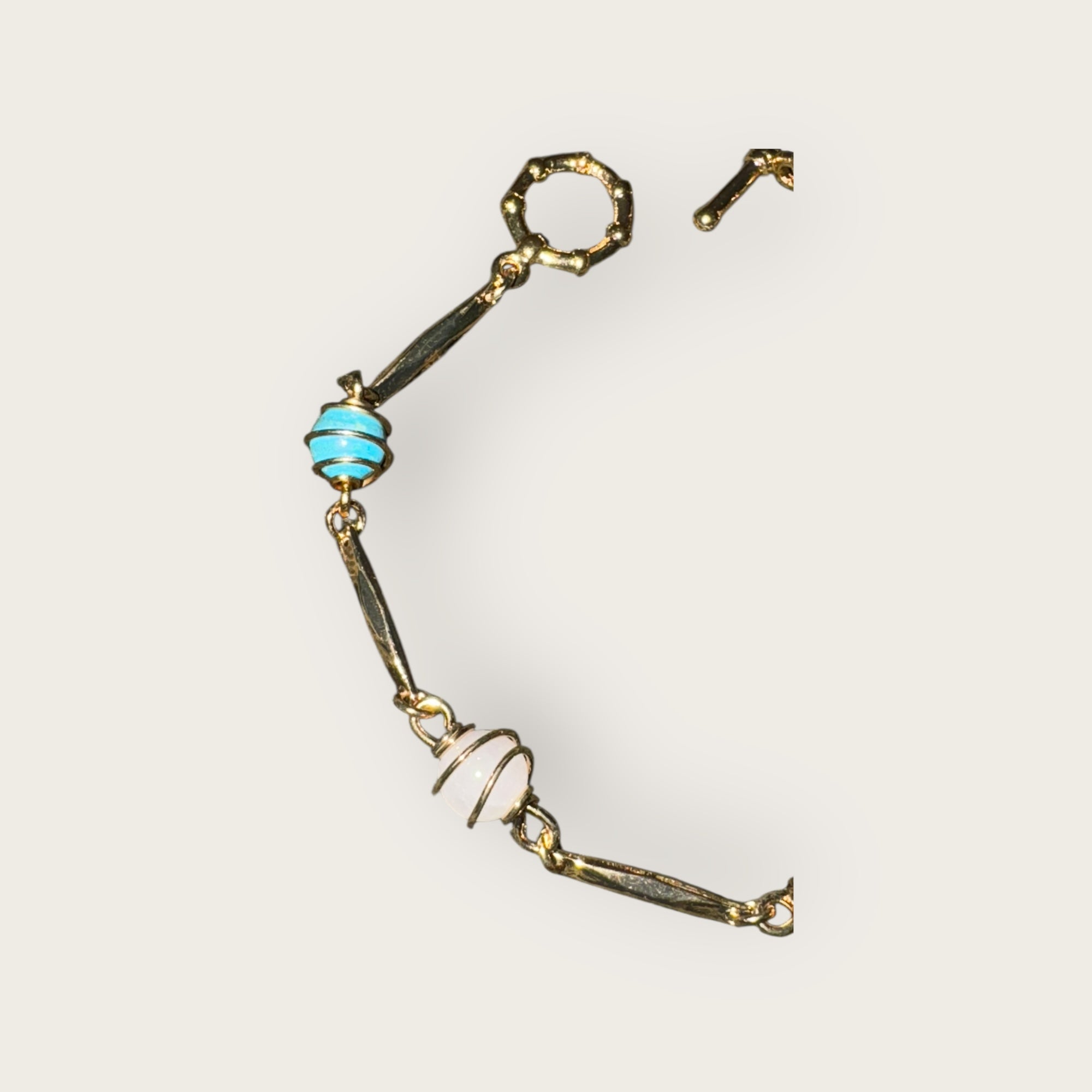 GAS BIJOUX - Bracelet PERLA serti doré à l'or fin - Turquoise, quartz marron et blanc