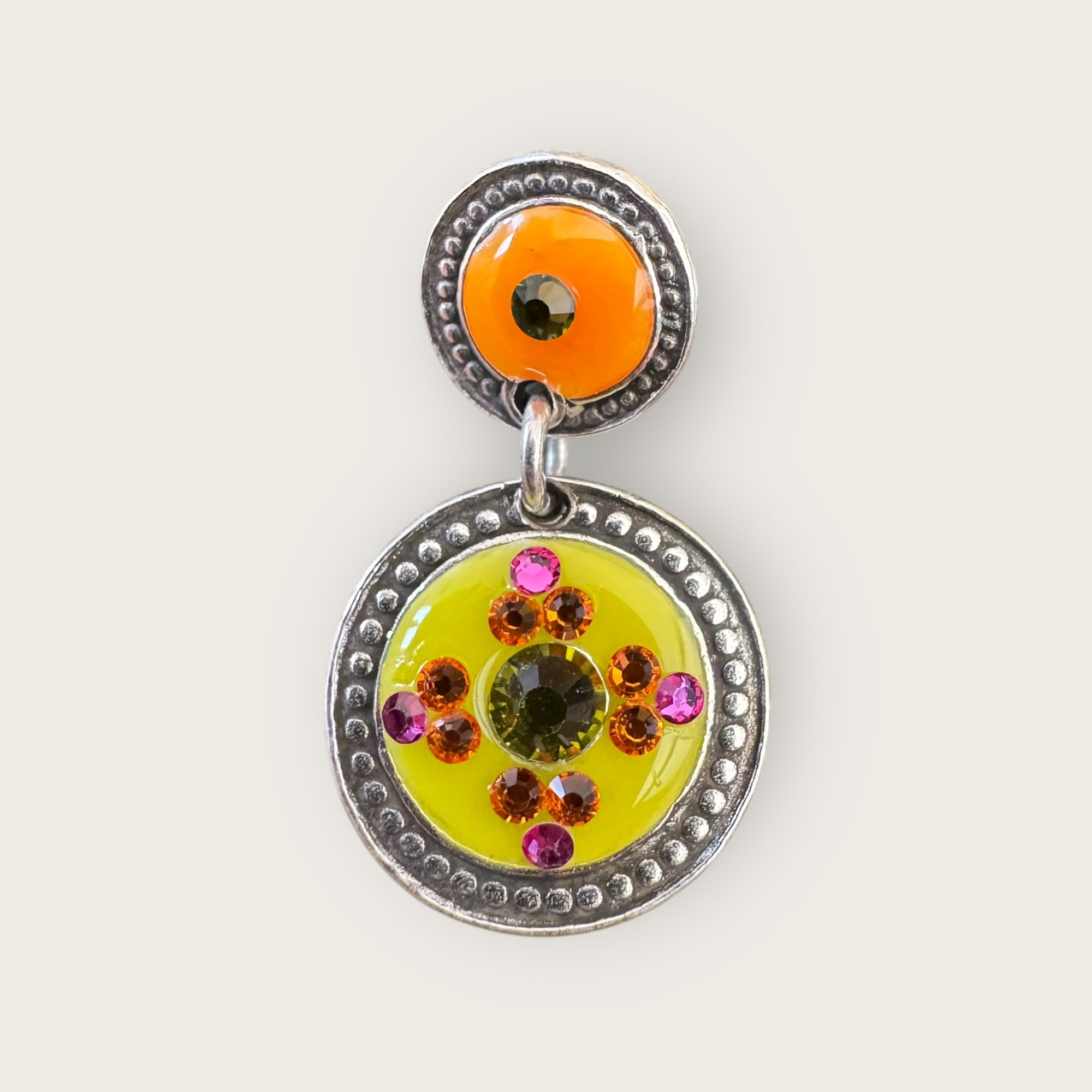 GAS BIJOUX - Boucles d'oreilles SEQUIN argentées - Orange et jaune