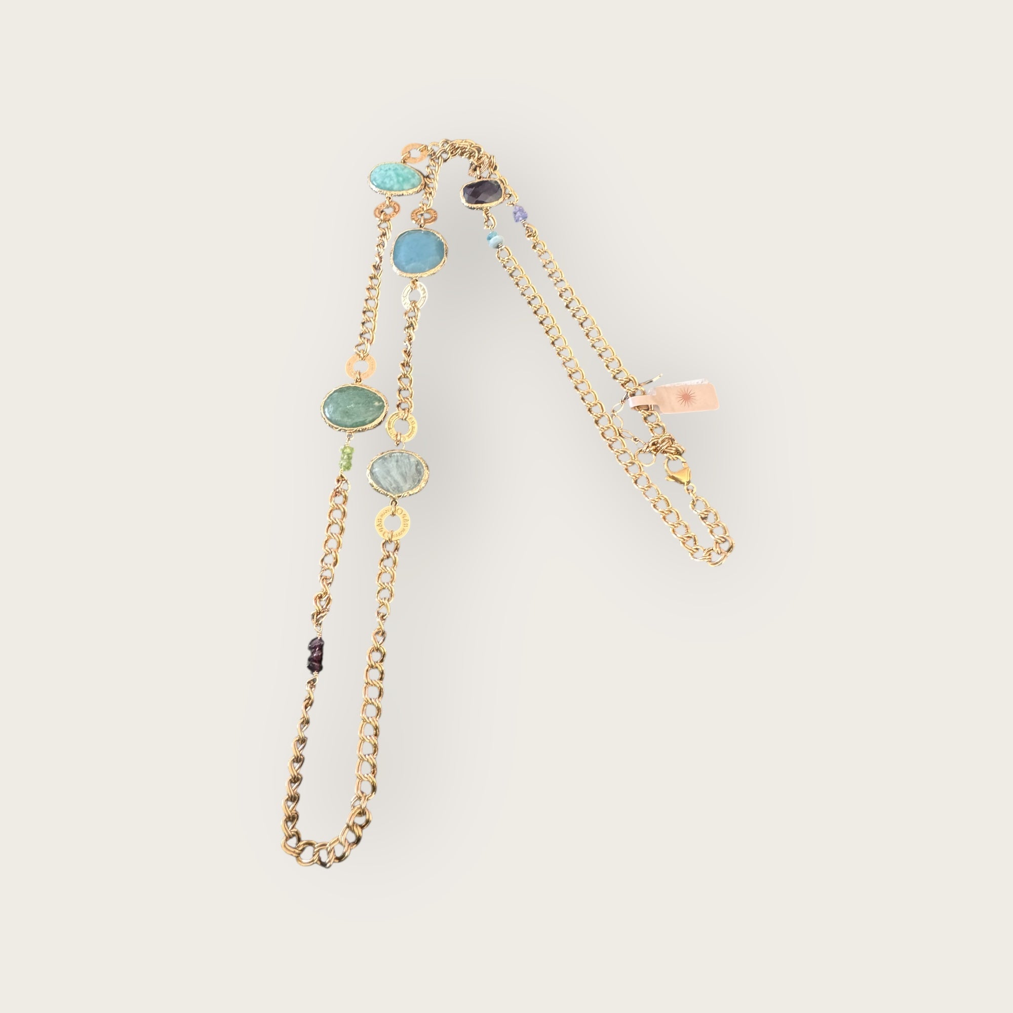 GAS BIJOUX - Sautoir SILENE doré - Amazonite, Améthyste et aigue marine
