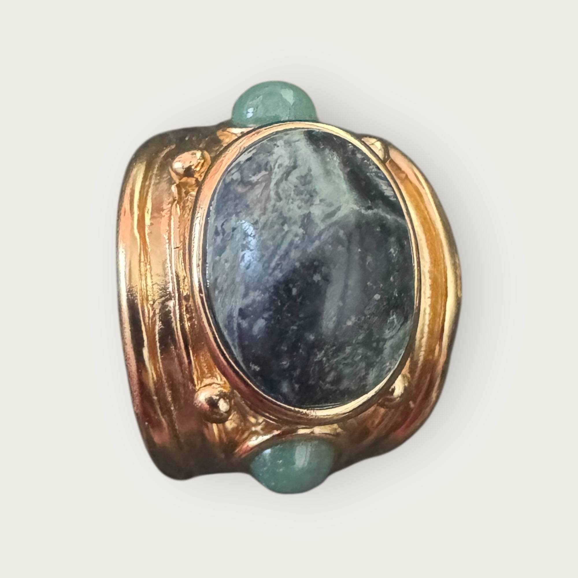GAS BIJOUX - Bague SIMONE dorée à l'or fin - Jaspe Kambala et Aventurine verte - Taille XL