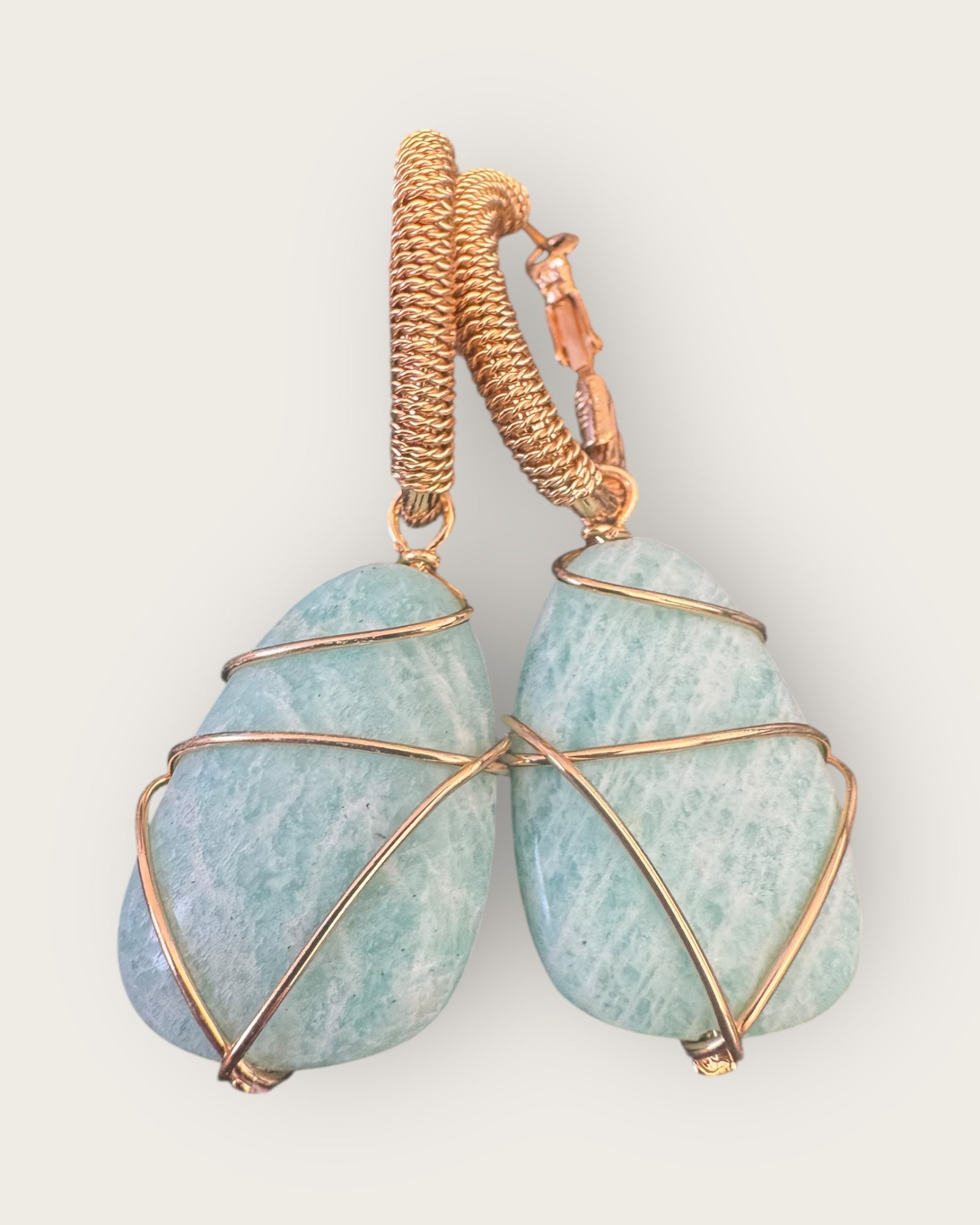 GAS BIJOUX - Boucles d'oreilles LYRE RAINBOW dorées à l'or fin - Amazonite