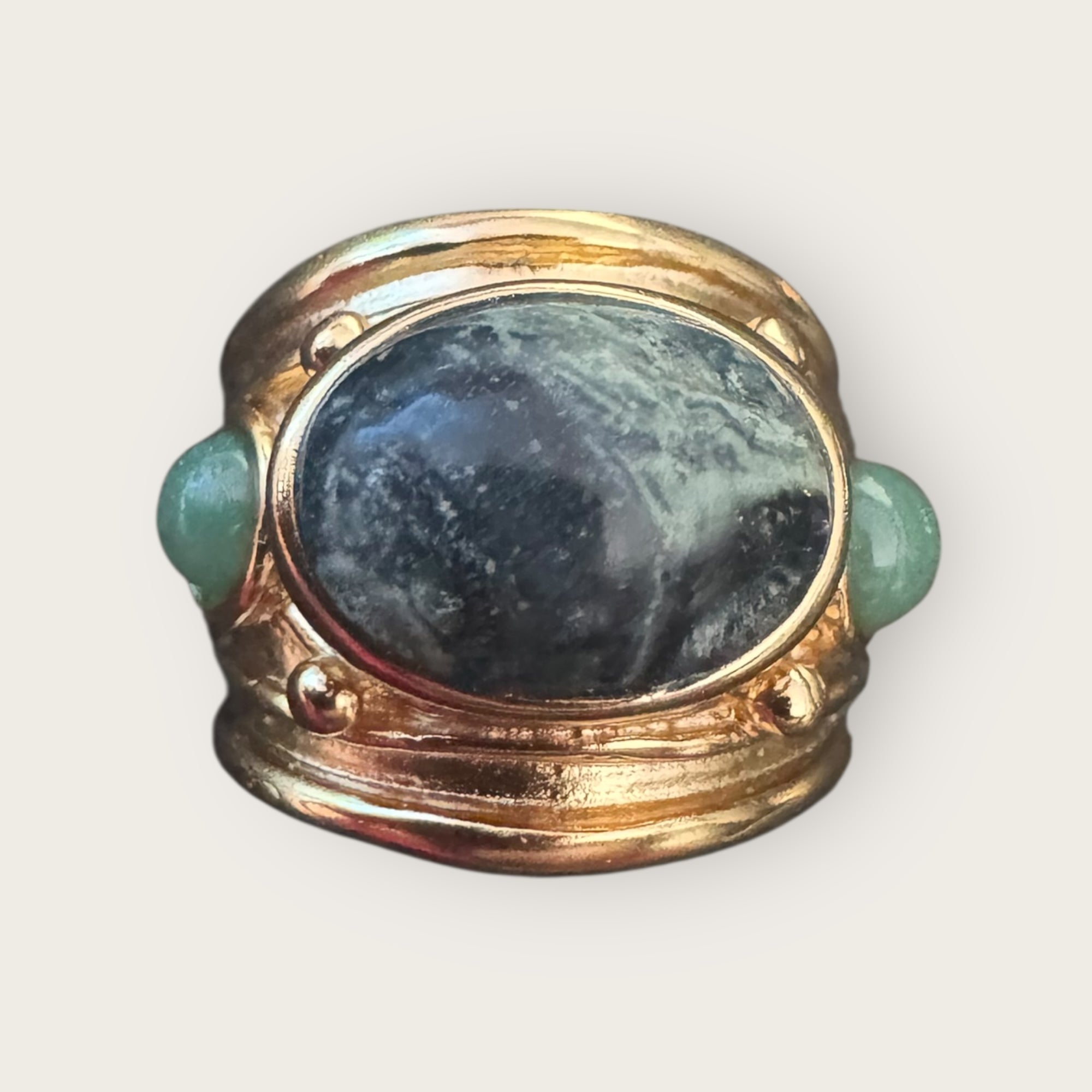 GAS BIJOUX - Bague SIMONE dorée à l'or fin - Jaspe Kambala et Aventurine verte - Taille XL