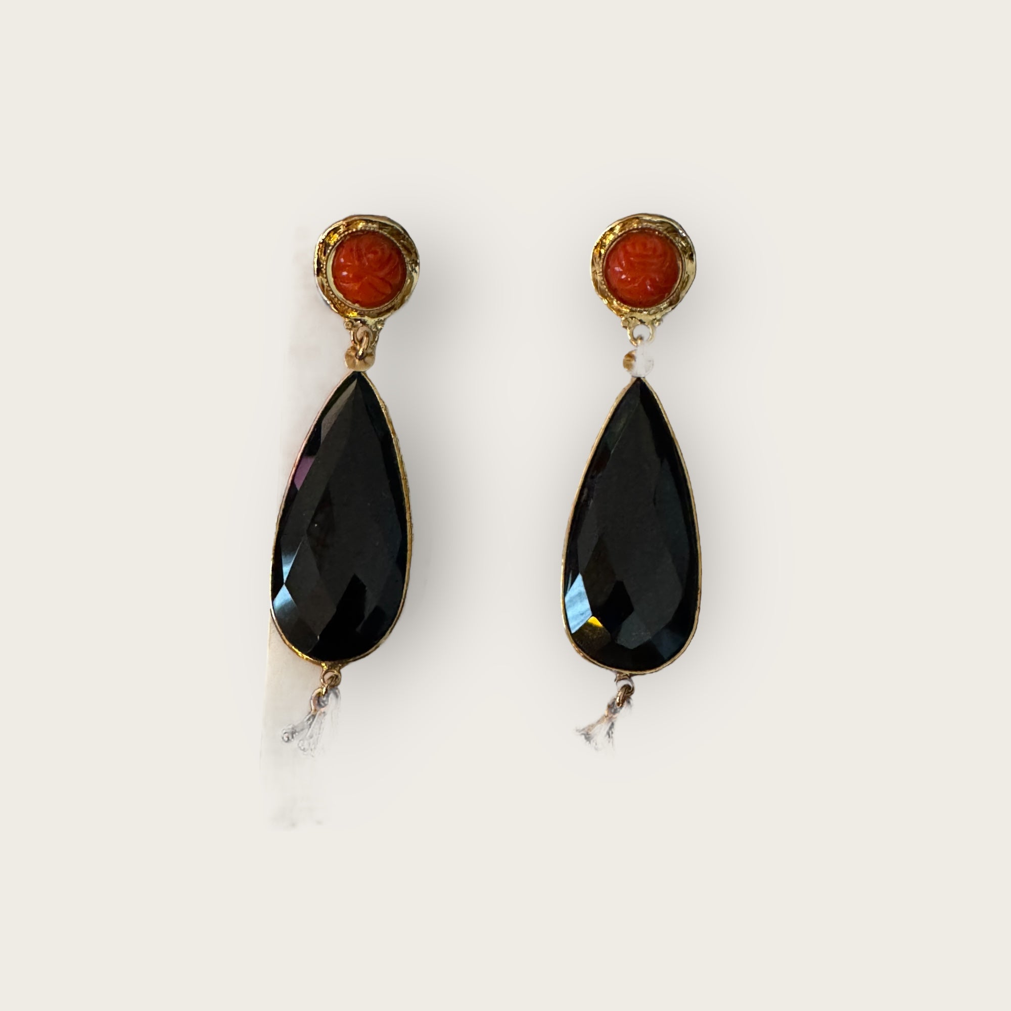 GAS BIJOUX - Boucles d'oreilles SERTI GOUTTES dorées à l'or fin - ONYX