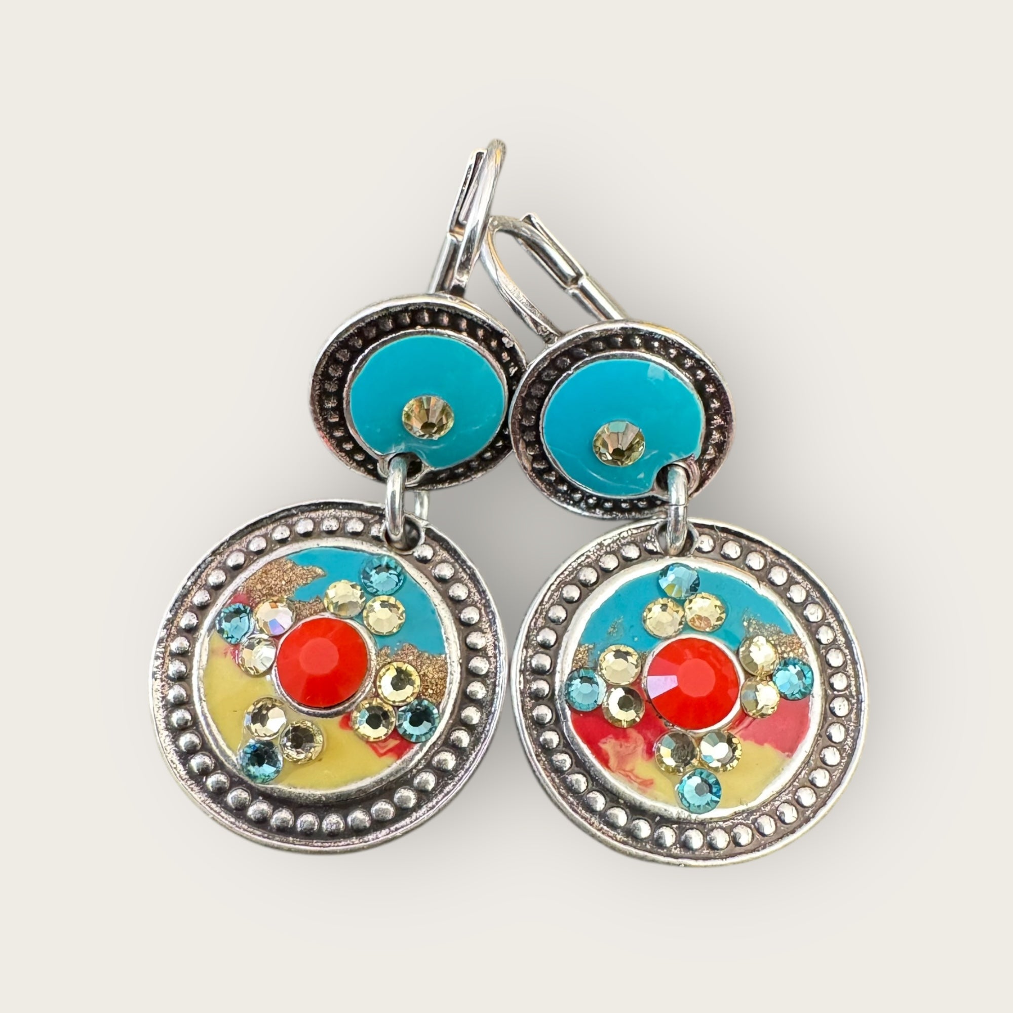 GAS BIJOUX - Boucles d'oreilles SEQUIN argentées - Turquoise, rouge et jaune