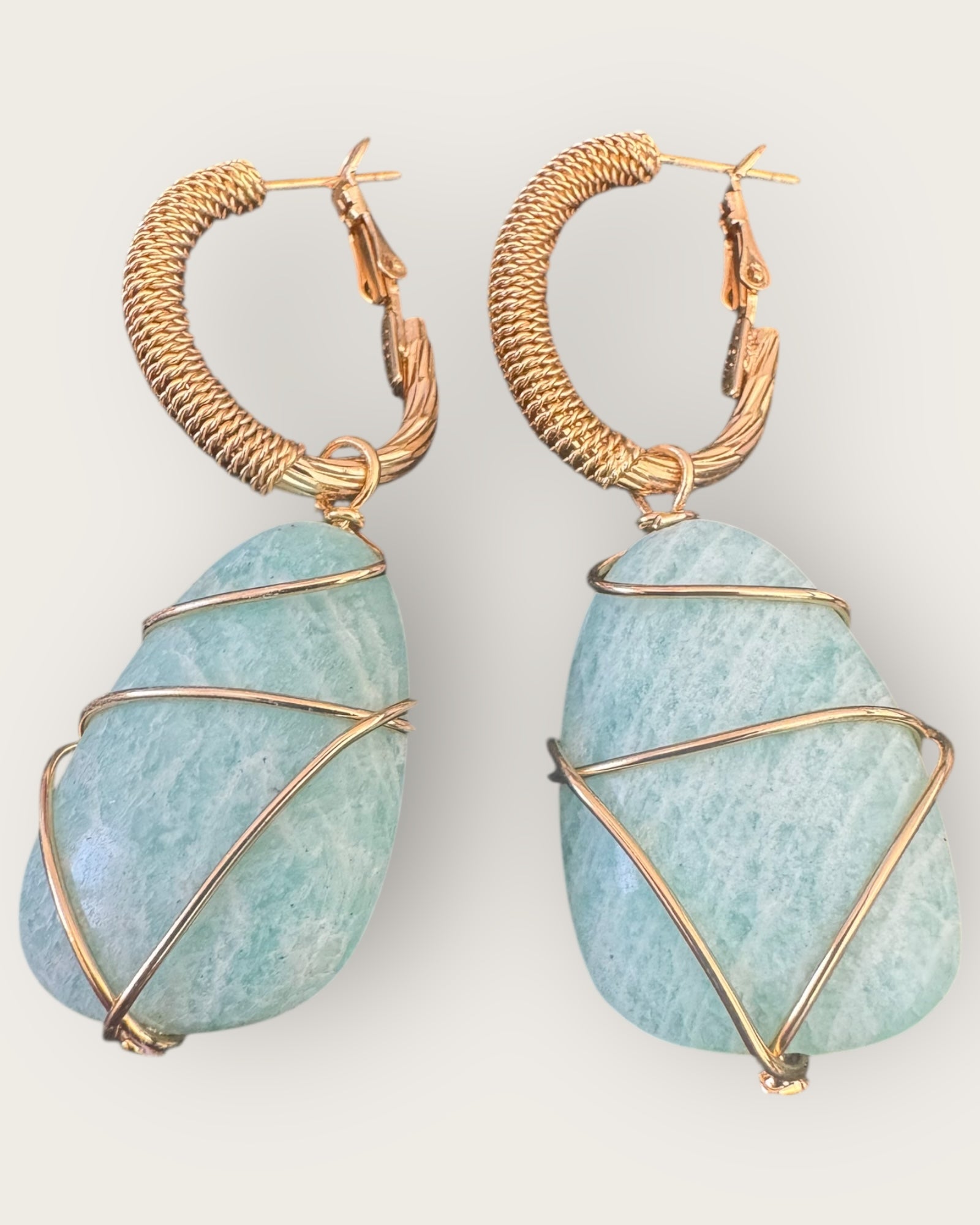 GAS BIJOUX - Boucles d'oreilles LYRE RAINBOW dorées à l'or fin - Amazonite