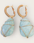 GAS BIJOUX - Boucles d'oreilles LYRE RAINBOW dorées à l'or fin - Amazonite