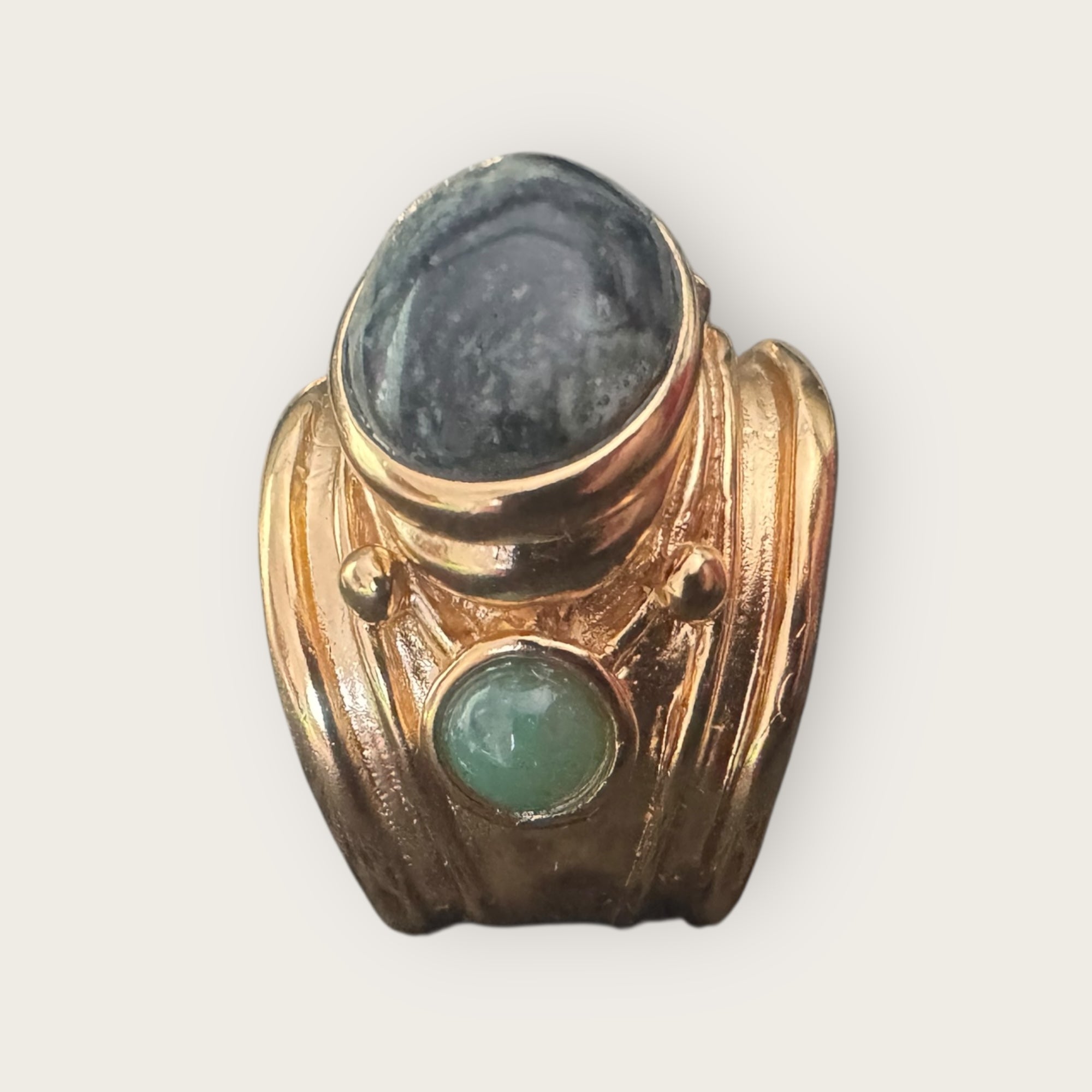 GAS BIJOUX - Bague SIMONE dorée à l'or fin - Jaspe Kambala et Aventurine verte - Taille XL