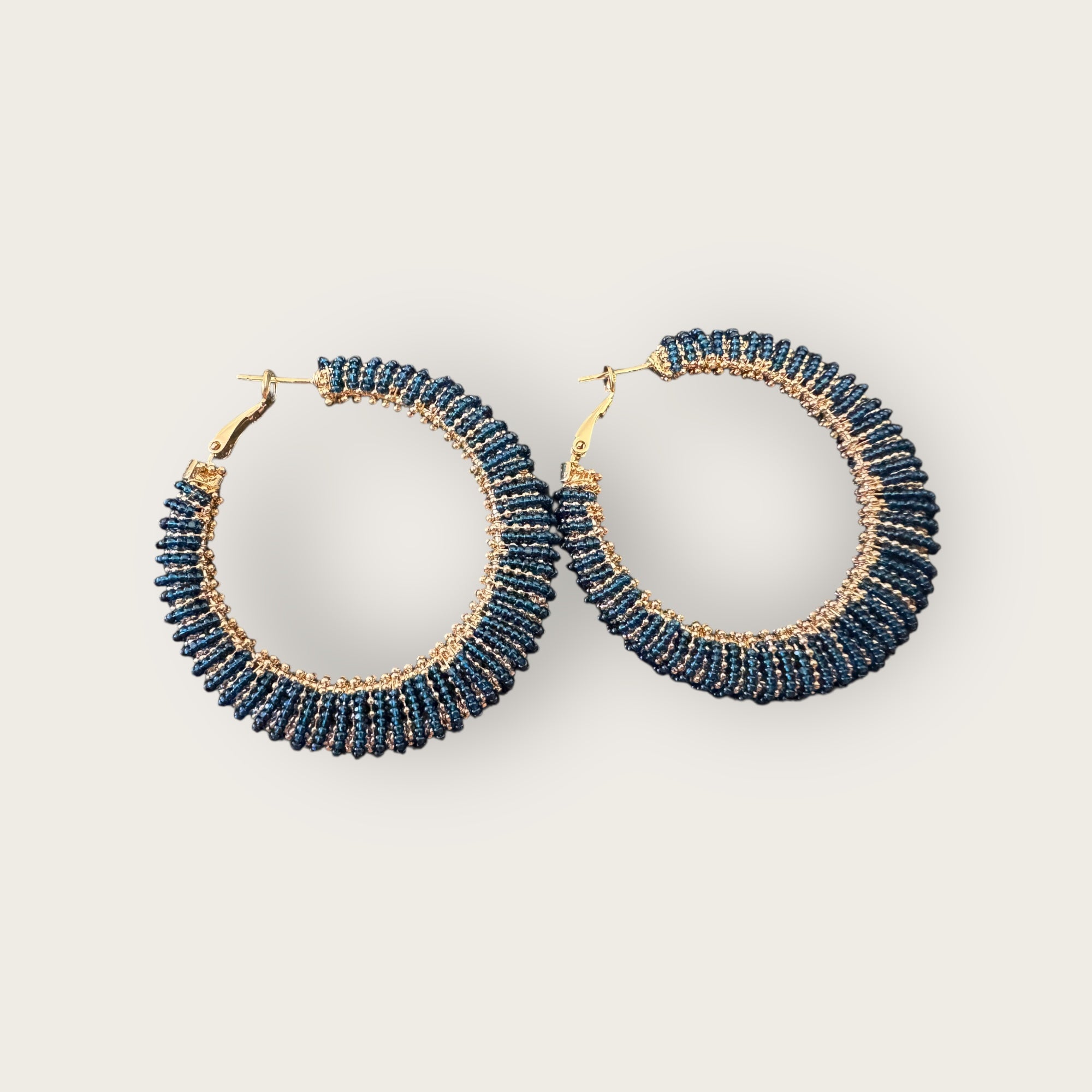 GAS BIJOUX - Boucles d'oreilles IZZIA très grand modèle dorées à l'or fin - Bleu marine