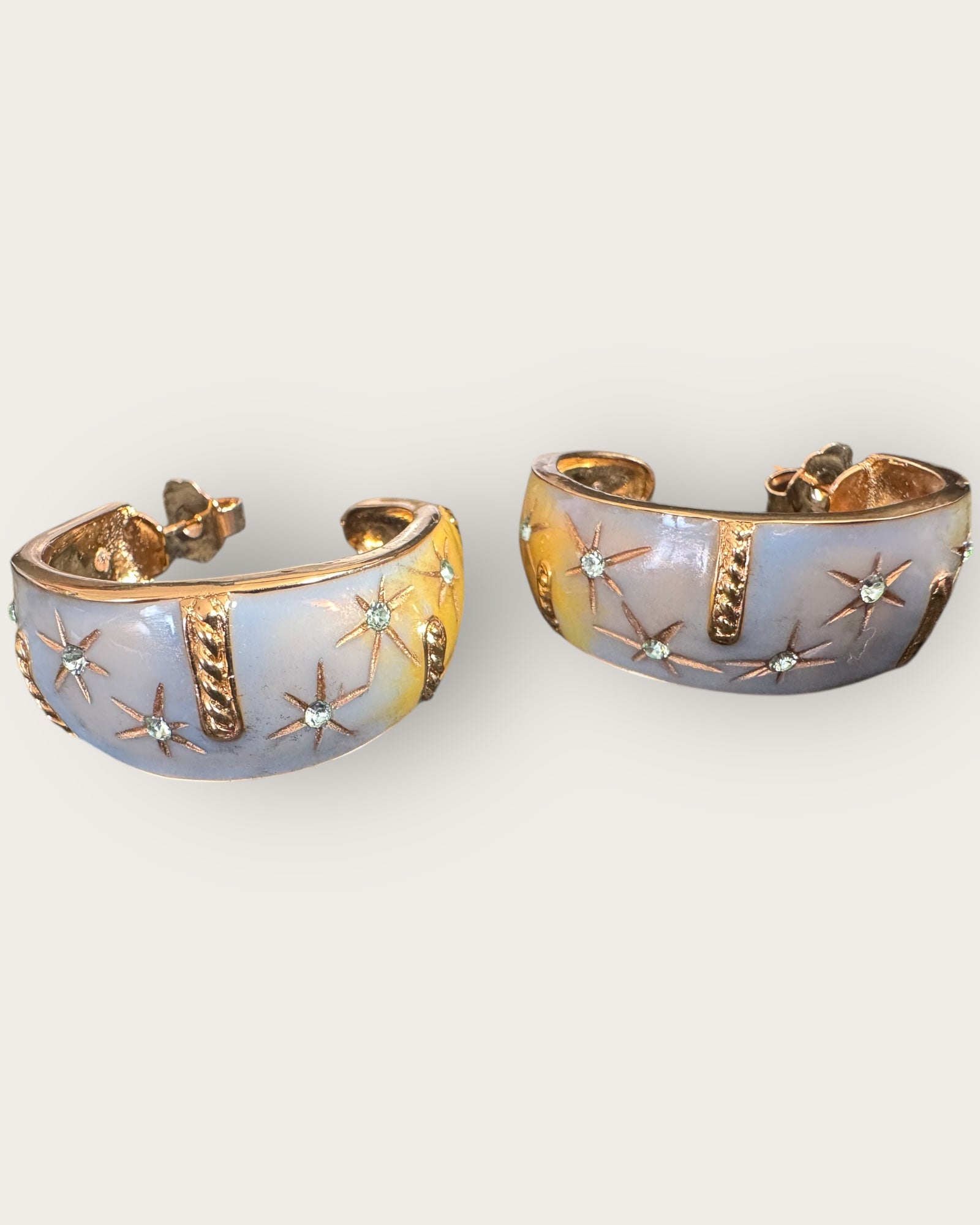GAS BIJOUX - Boucles d'oreilles IDRA émail et cristaux bleu dorées à l'or fin