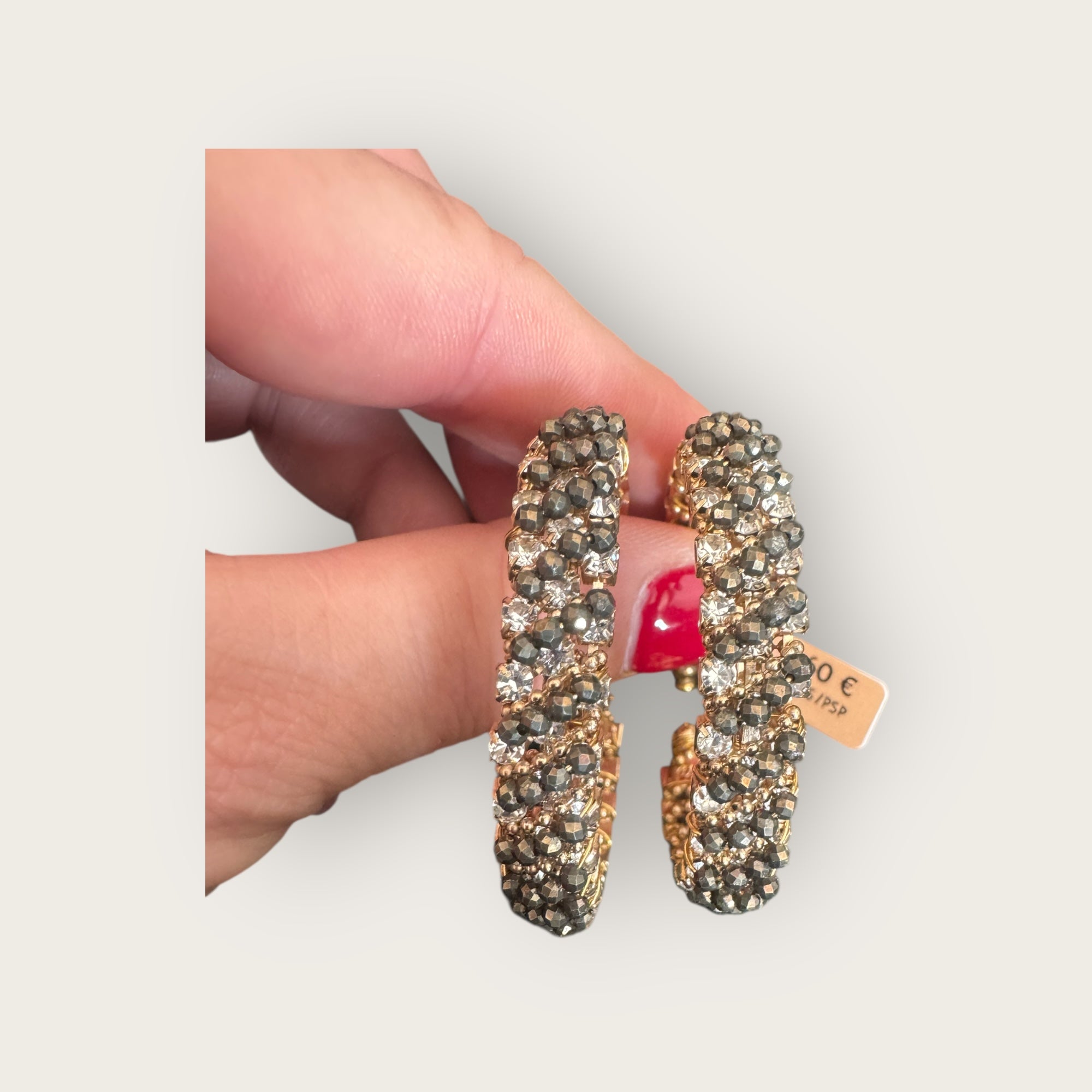 GAS BIJOUX - Boucles d'oreilles créoles IZILDA strass et perles noires dorées à l'or fin
