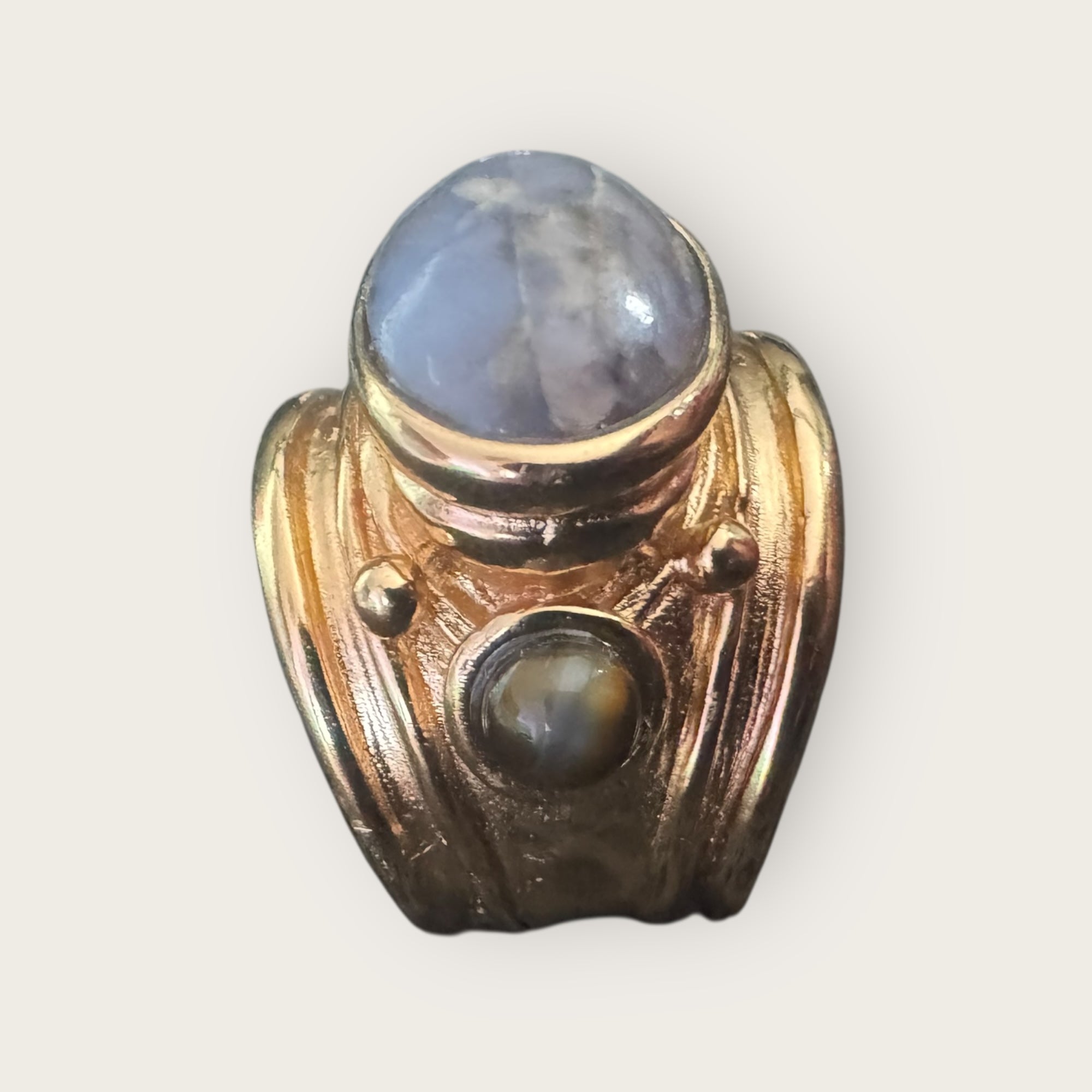 GAS BIJOUX - Bague SIMONE dorée à l'or fin - Calcédoine et Hématite - Taille XL