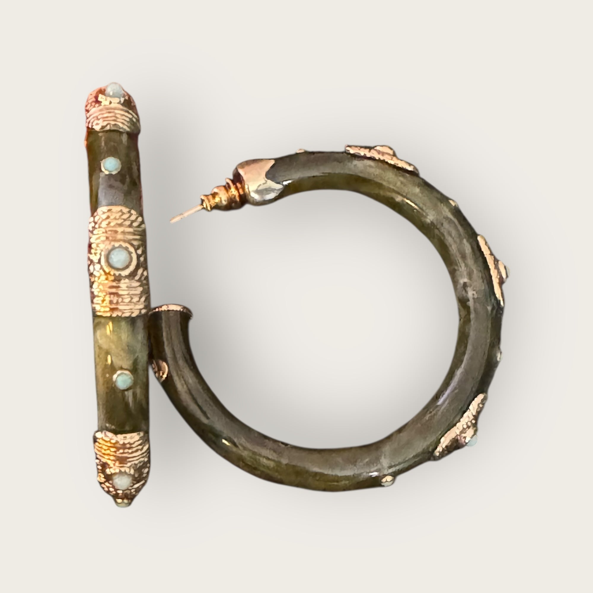 GAS BIJOUX - Boucles d'oreilles créoles acétate CAFTAN dorées à l'or fin - Vertes