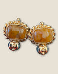 GAS BIJOUX - Boucles d'oreilles AMARANTE cabochons - Agate jaune et Jaspe Kambala