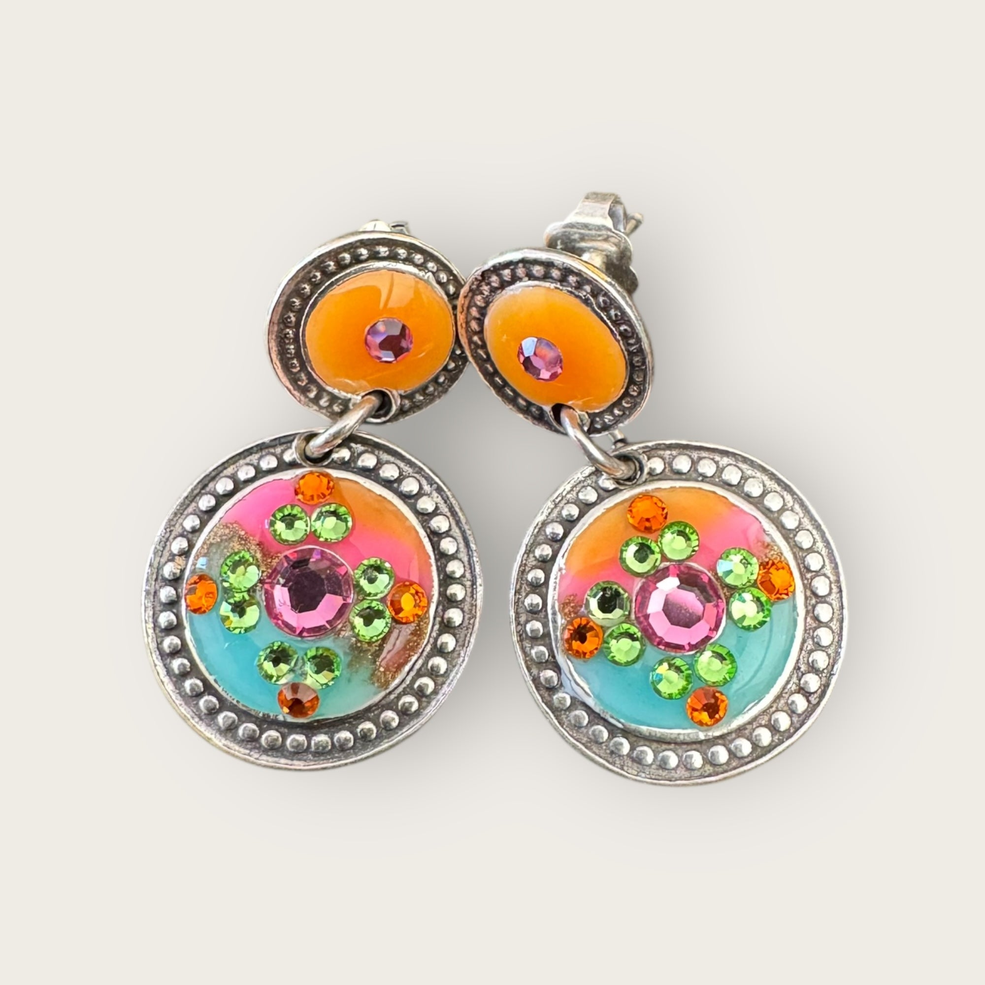 GAS BIJOUX - Boucles d'oreilles argentées - Orange et turquoise