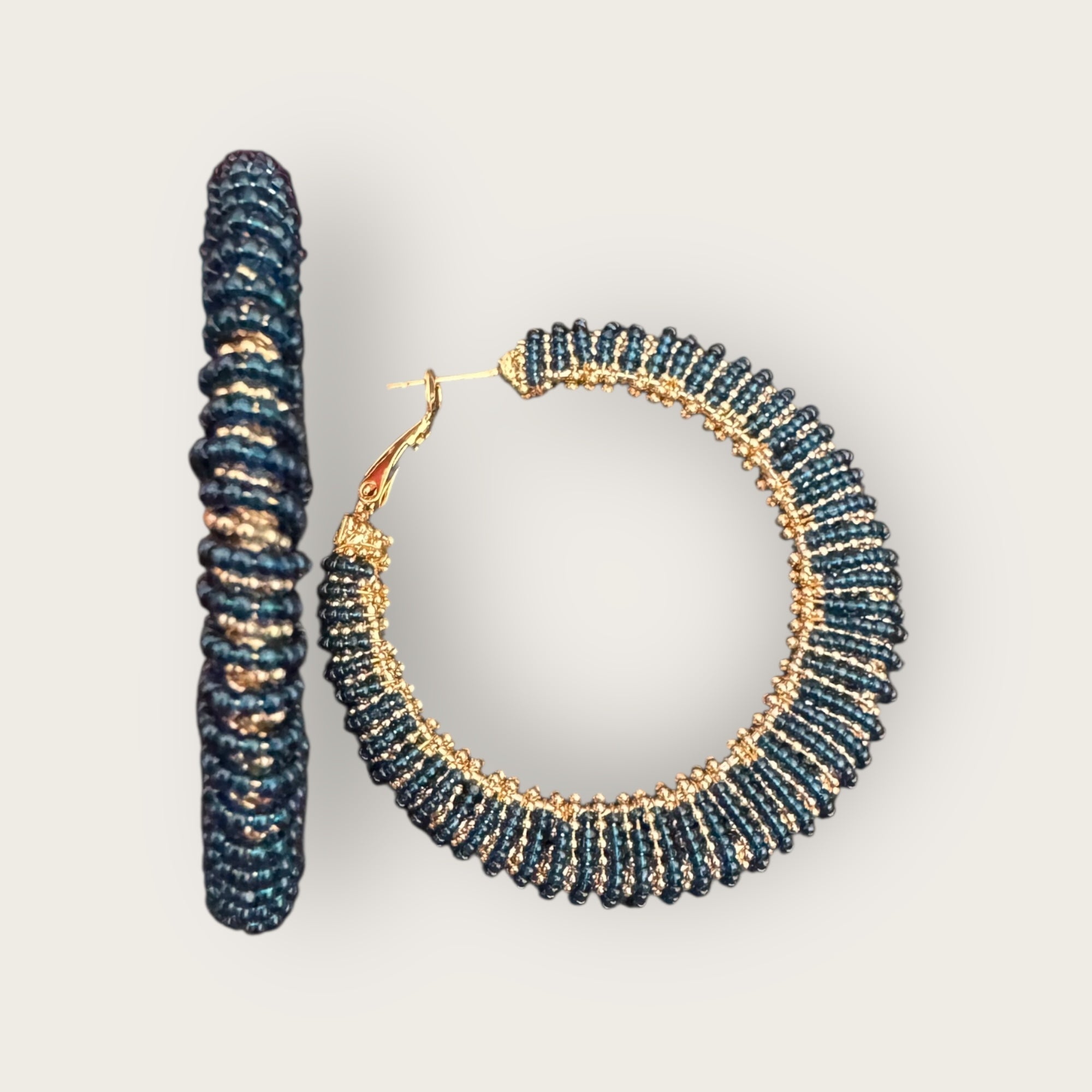 GAS BIJOUX - Boucles d'oreilles IZZIA très grand modèle dorées à l'or fin - Bleu marine