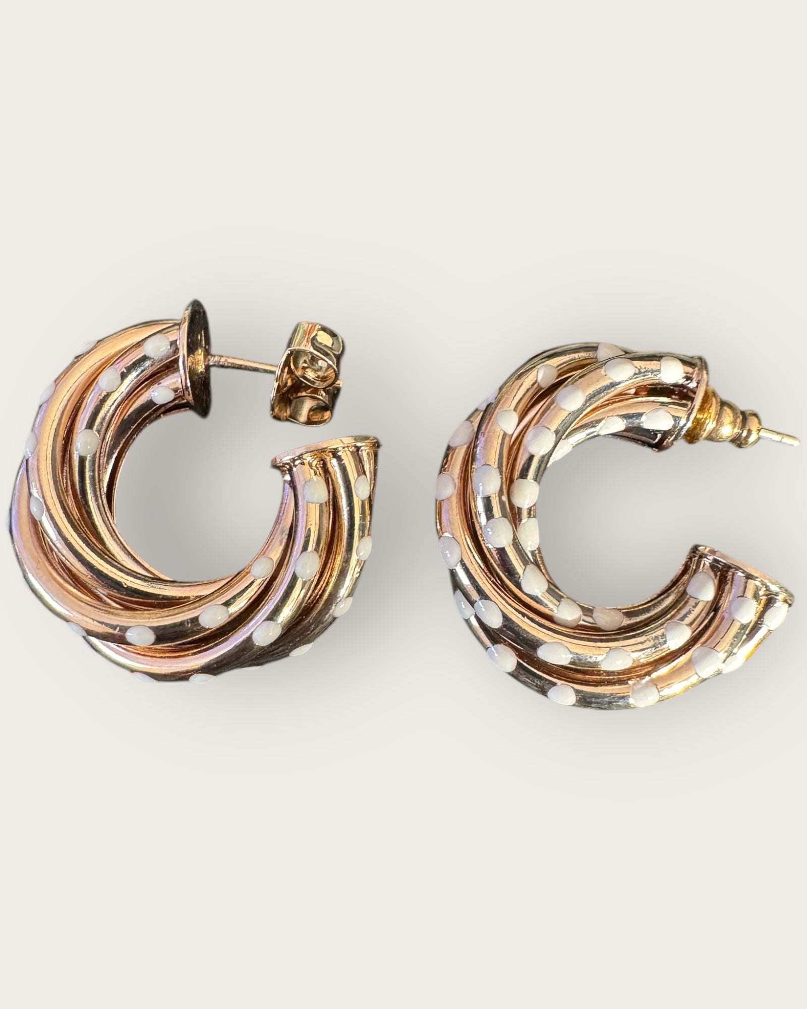 GAS BIJOUX - Boucles d'oreilles créoles ATIK a petits pois beige dorées à l'or fin - NEW