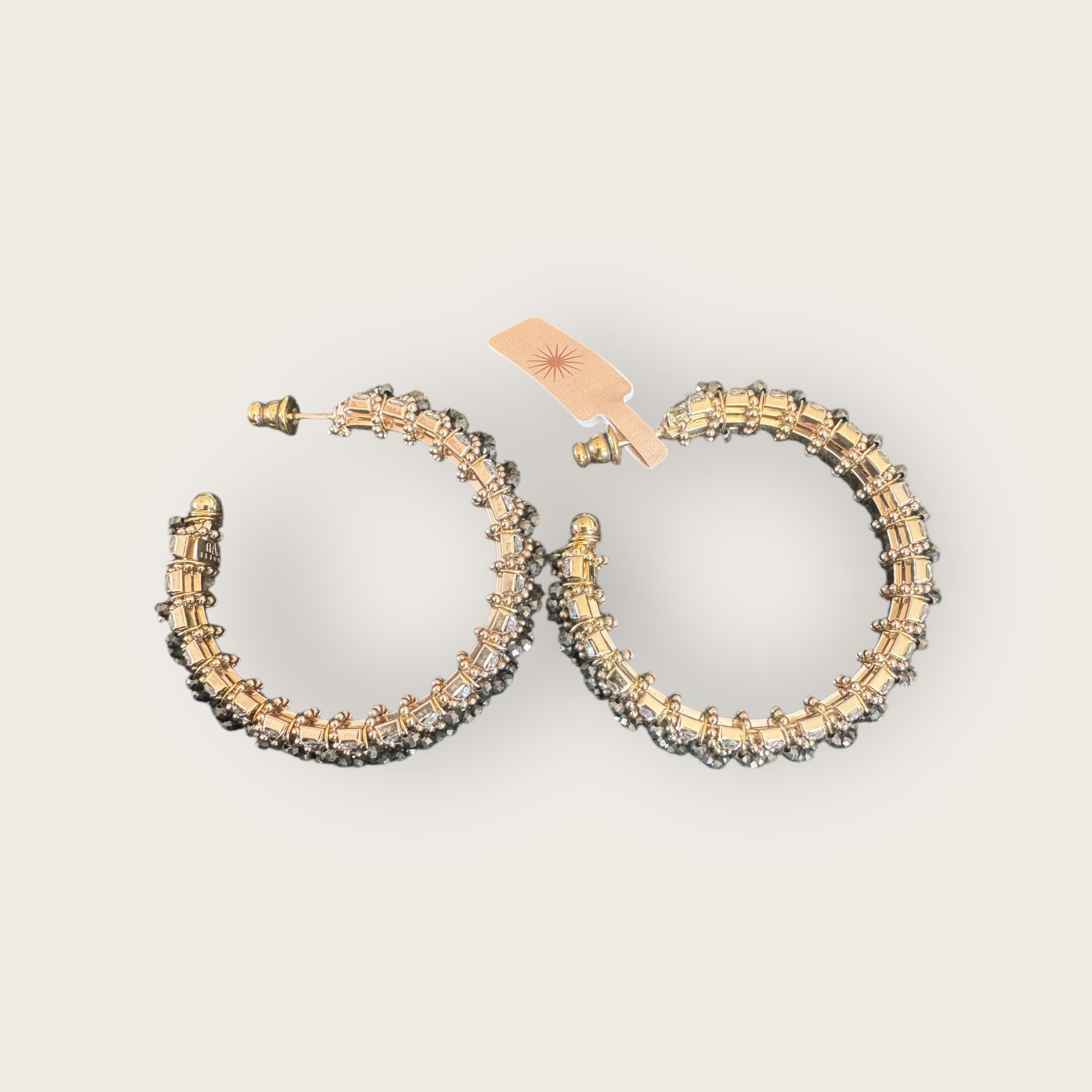 GAS BIJOUX - Boucles d'oreilles créoles IZILDA strass et perles noires dorées à l'or fin