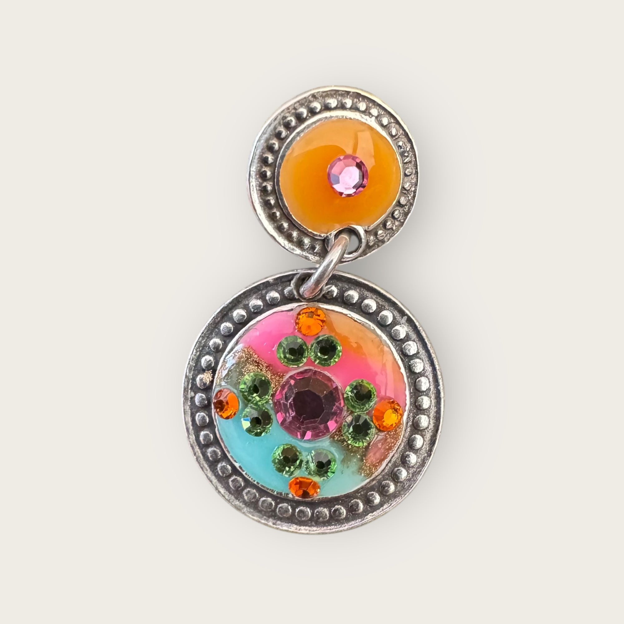 GAS BIJOUX - Boucles d'oreilles argentées - Orange et turquoise
