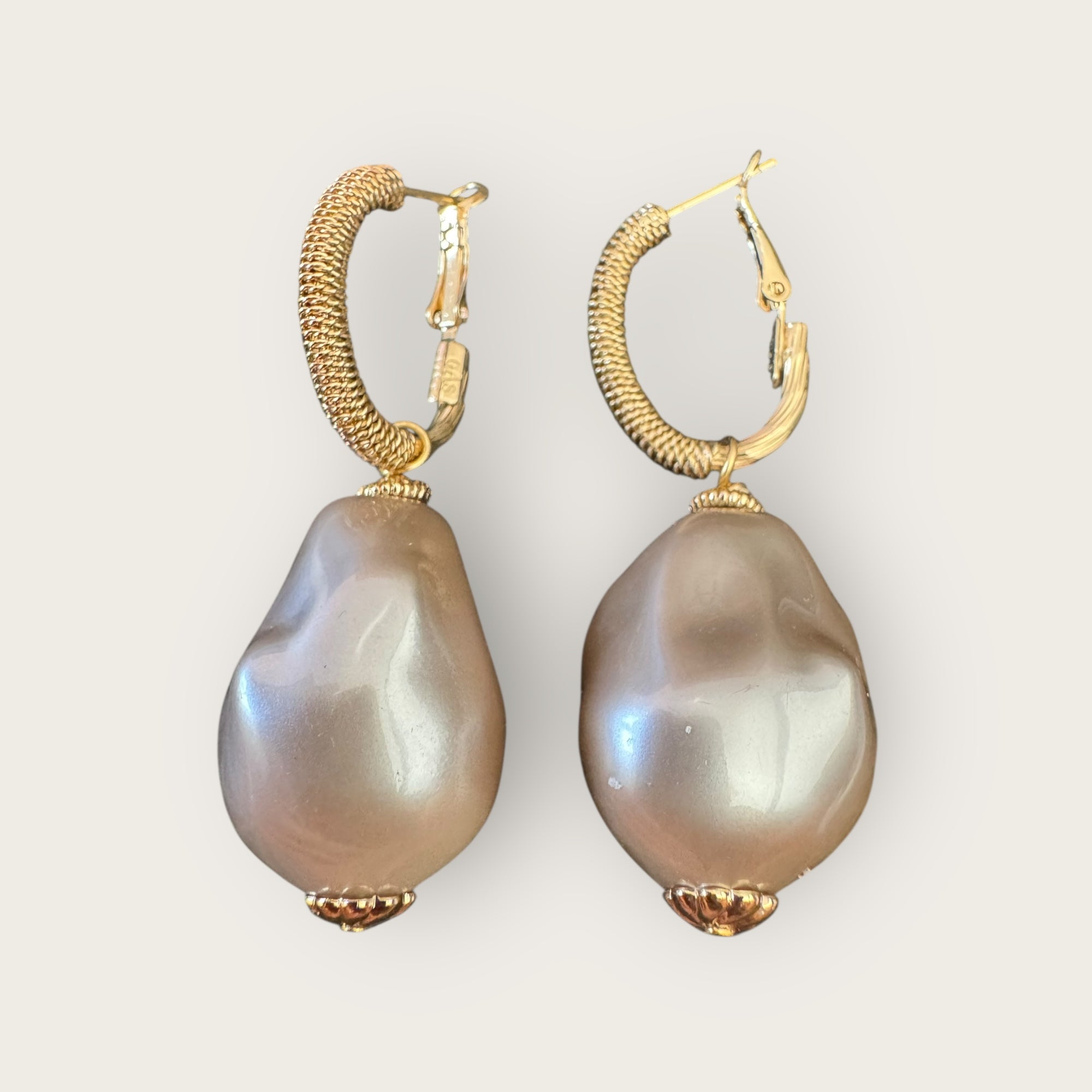 GAS BIJOUX - Boucles d'oreilles MIWA grand modèle dorées à l'or fin - Grises rosées