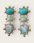 GAS BIJOUX - Boucles d'oreilles TIKI 3 rangs grand modèle dorées à l'or fin - Turquoise et amazonite
