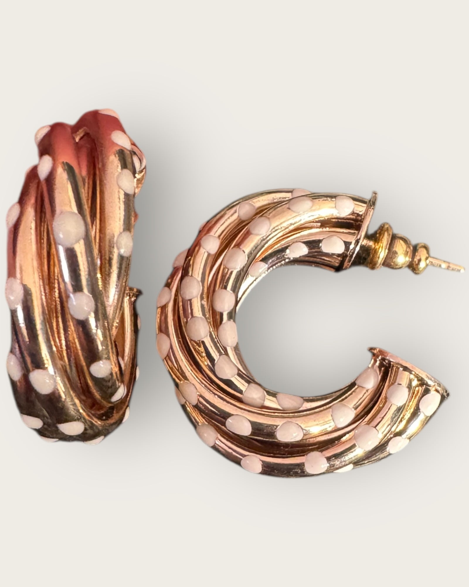 GAS BIJOUX - Boucles d'oreilles créoles ATIK a petits pois beige dorées à l'or fin - NEW