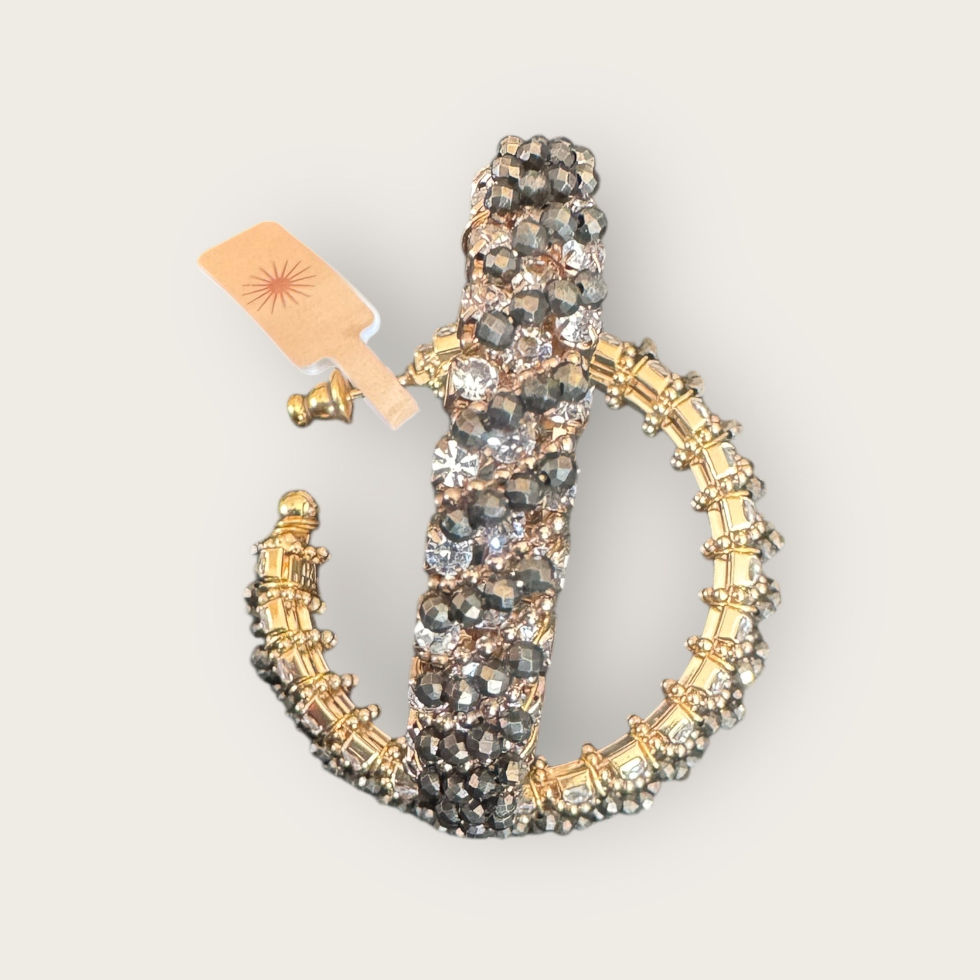 GAS BIJOUX - Boucles d'oreilles créoles IZILDA strass et perles noires dorées à l'or fin