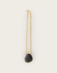 GAS BIJOUX - Sautoir maille dorée à l'or fin - Grande pierre obsidienne noire