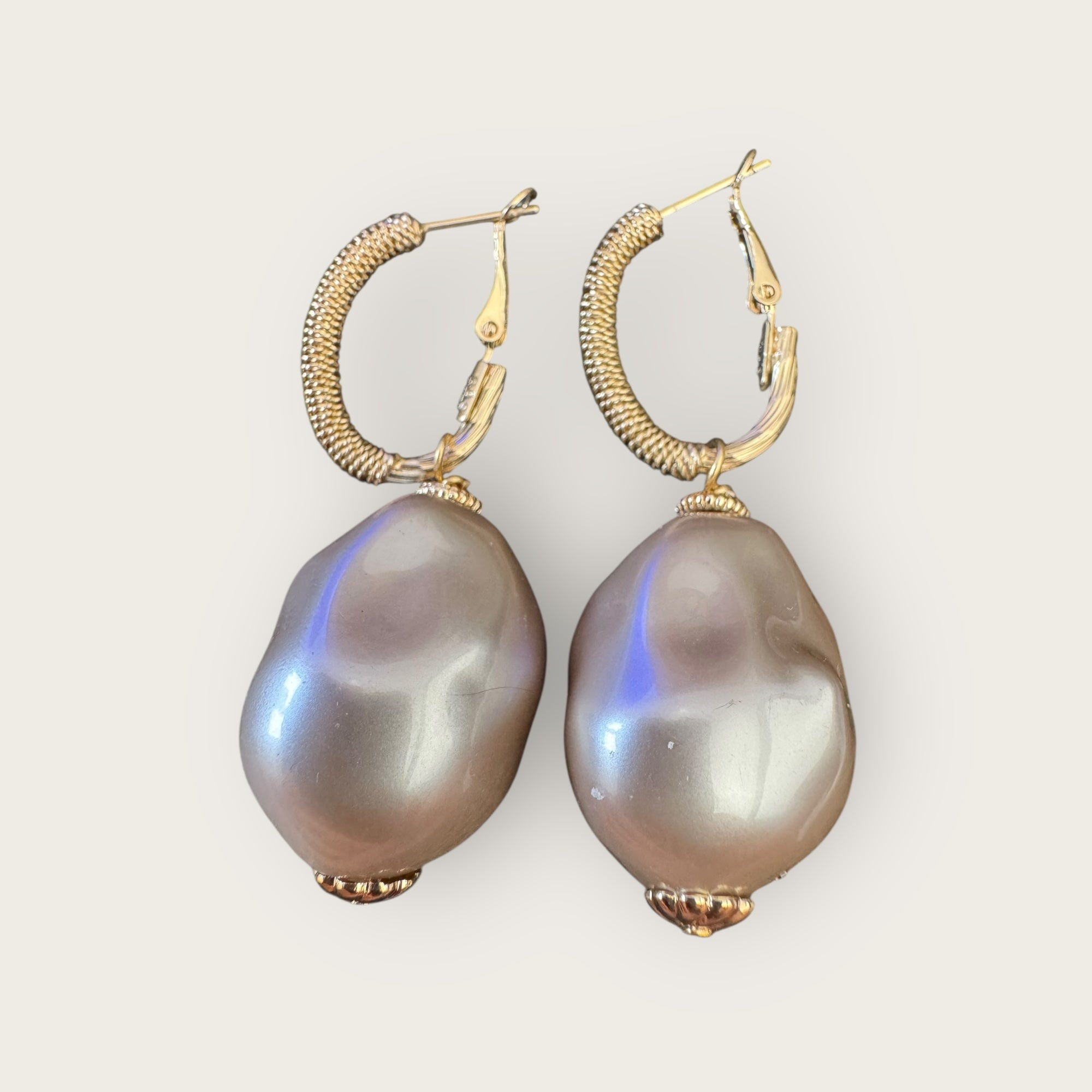 GAS BIJOUX - Boucles d'oreilles MIWA grand modèle dorées à l'or fin - Grises rosées
