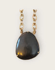 GAS BIJOUX - Sautoir maille dorée à l'or fin - Grande pierre obsidienne noire