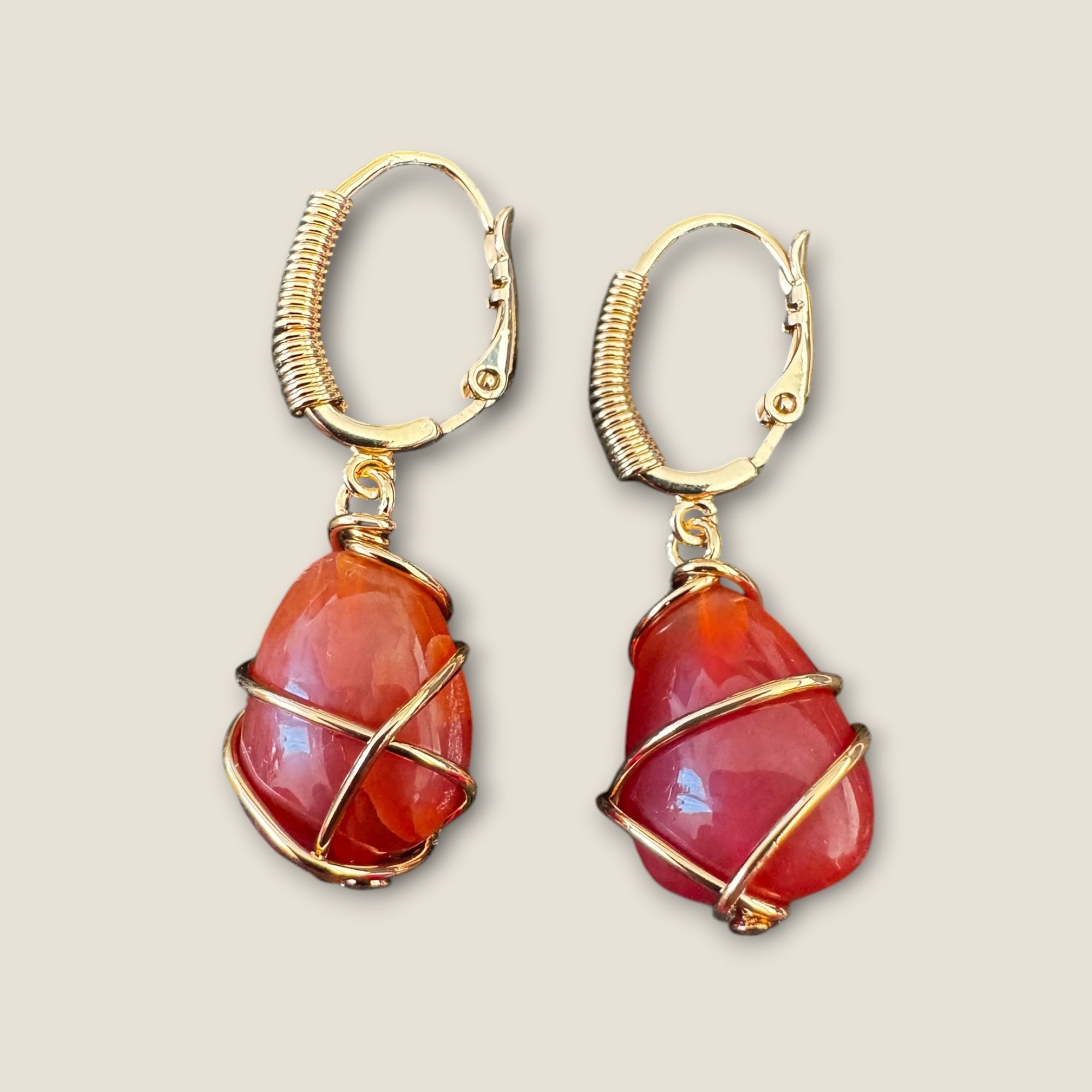 GAS BIJOUX - Boucles d'oreilles TAO RAINBOW dorées à l'or fin - Cornaline