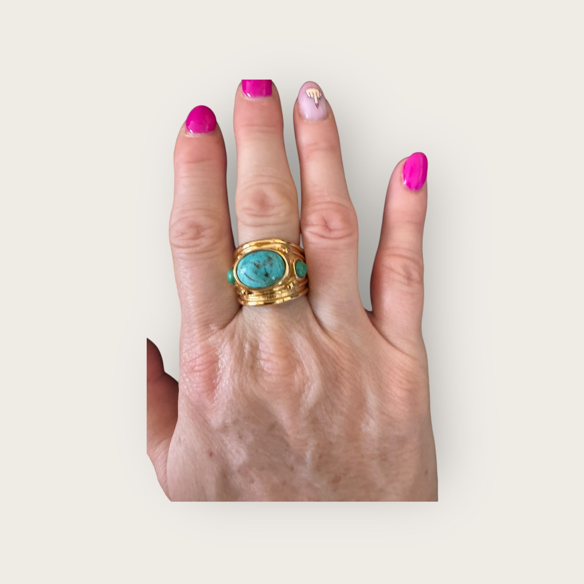 GAS BIJOUX - Bague SIMONE dorée - Turquoise et malachite - Taille L
