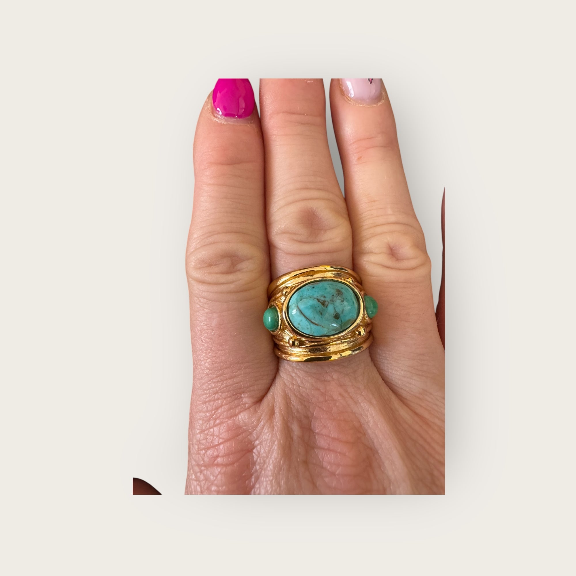 GAS BIJOUX - Bague SIMONE dorée - Turquoise et malachite - Taille XL