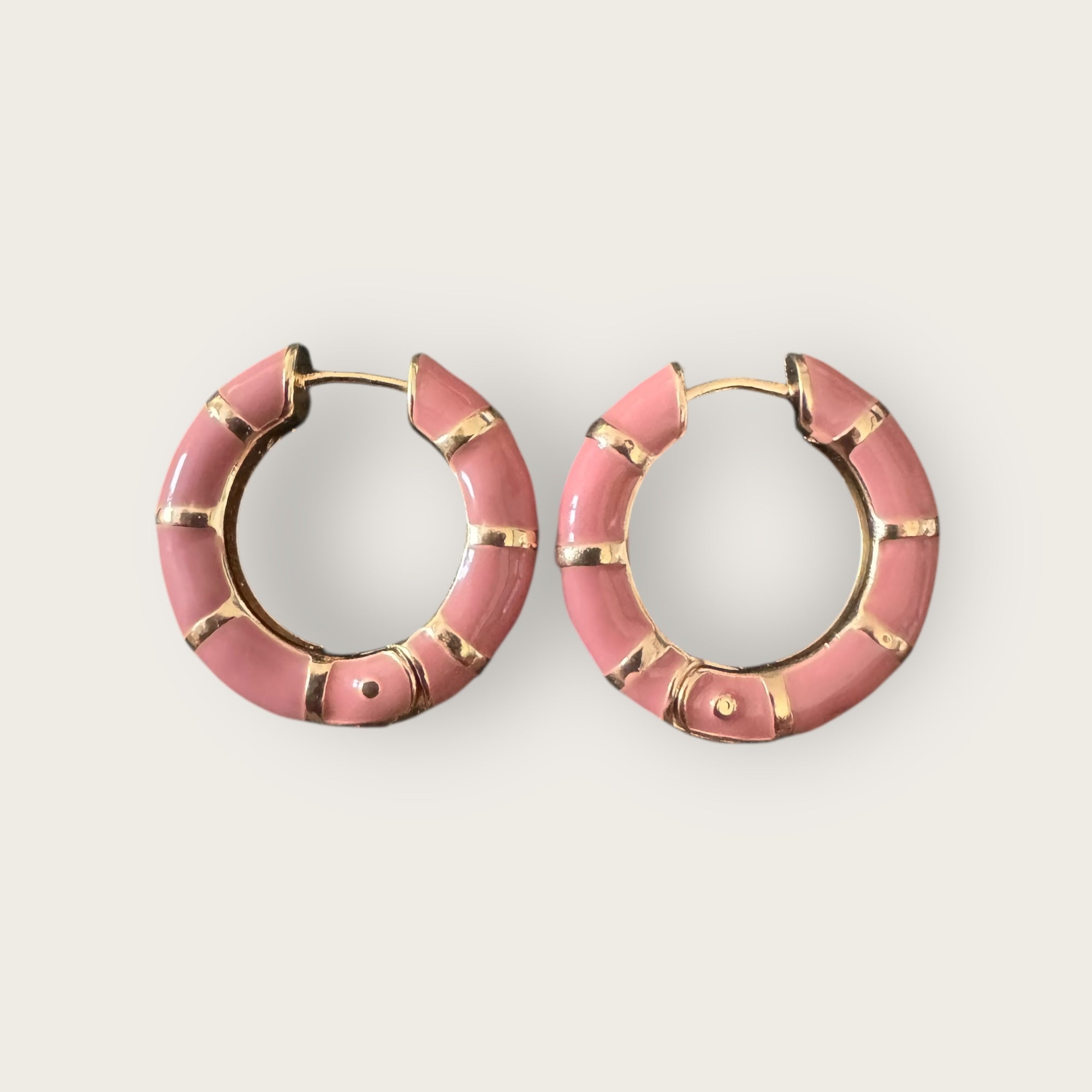 GAS BIJOUX - Boucles d'oreilles BAMBOU mini émail vieux rose dorées à l'or fin