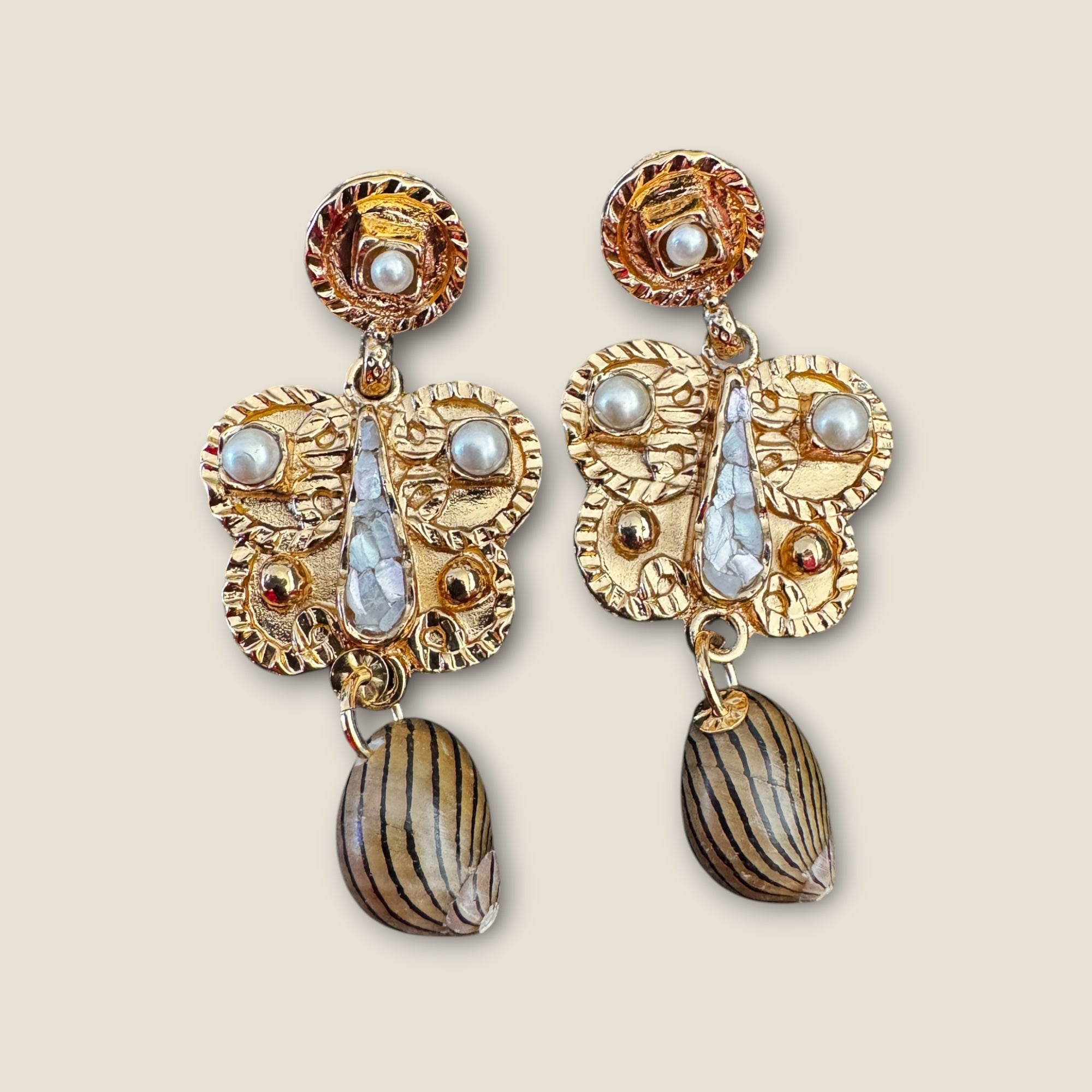 GAS BIJOUX - Boucles d'oreilles PAZ dorées à l'or fin - Perles d'eau douce et Nacre