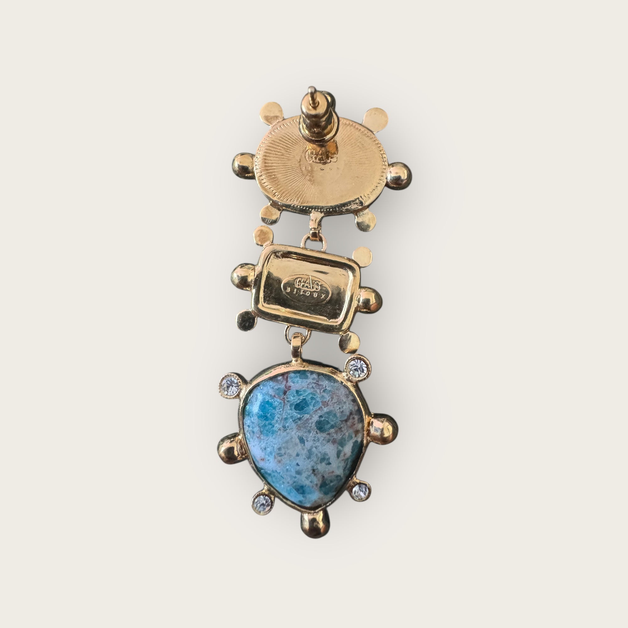 GAS BIJOUX - Boucles d'oreilles TIKI 3 rangs grand modèle dorées à l'or fin - Turquoise et amazonite