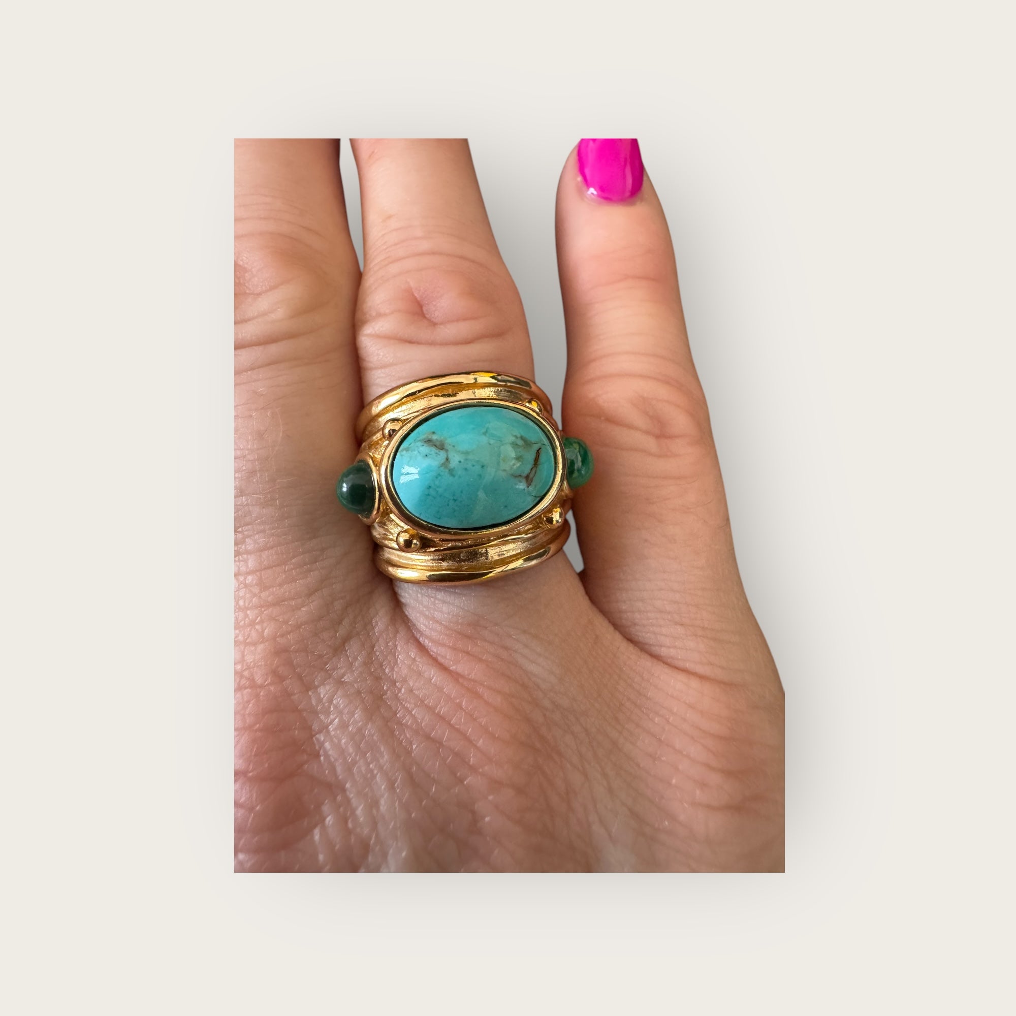 GAS BIJOUX - Bague SIMONE dorée - Turquoise et malachite - Taille L