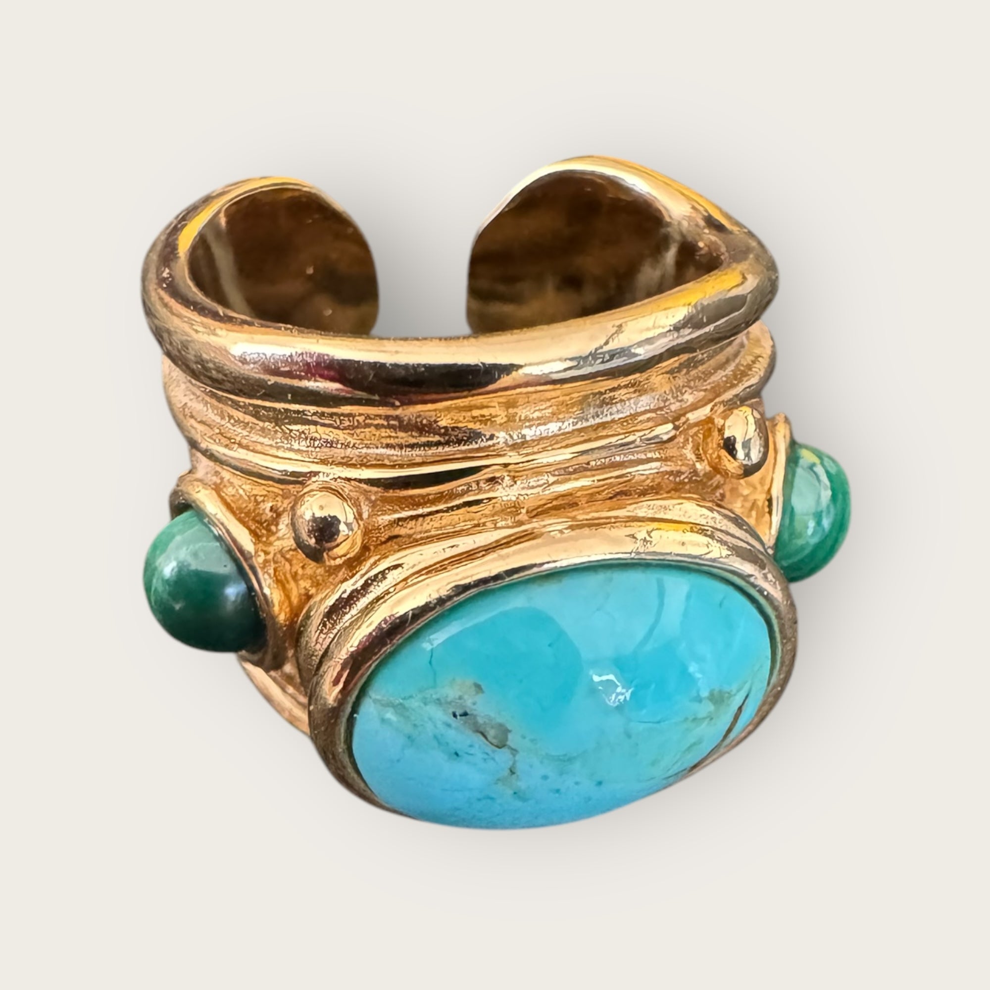 GAS BIJOUX - Bague SIMONE dorée - Turquoise et malachite - Taille XL
