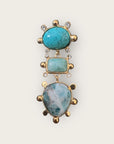 GAS BIJOUX - Boucles d'oreilles TIKI 3 rangs grand modèle dorées à l'or fin - Turquoise et amazonite