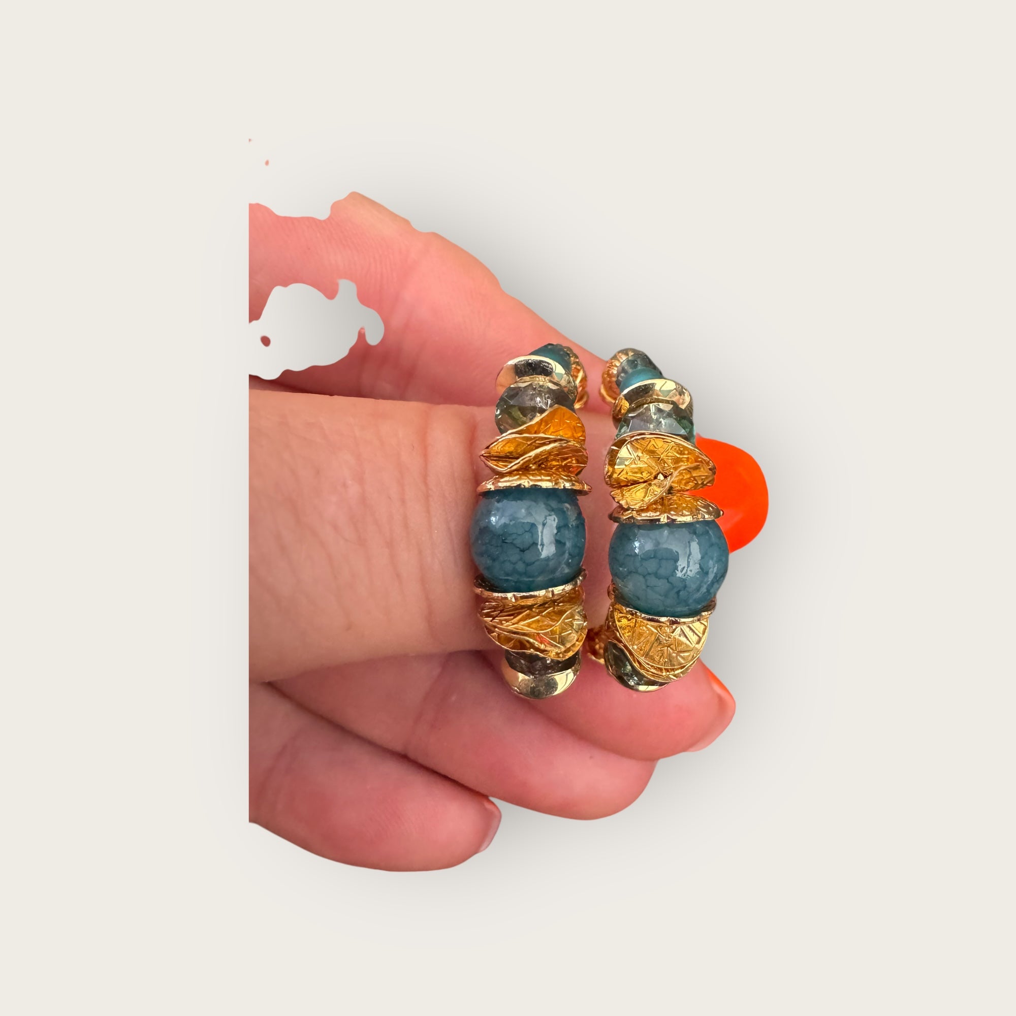 GAS BIJOUX - Boucles d'oreilles créoles ALOHA mini dorées à l'or fin - Bleues