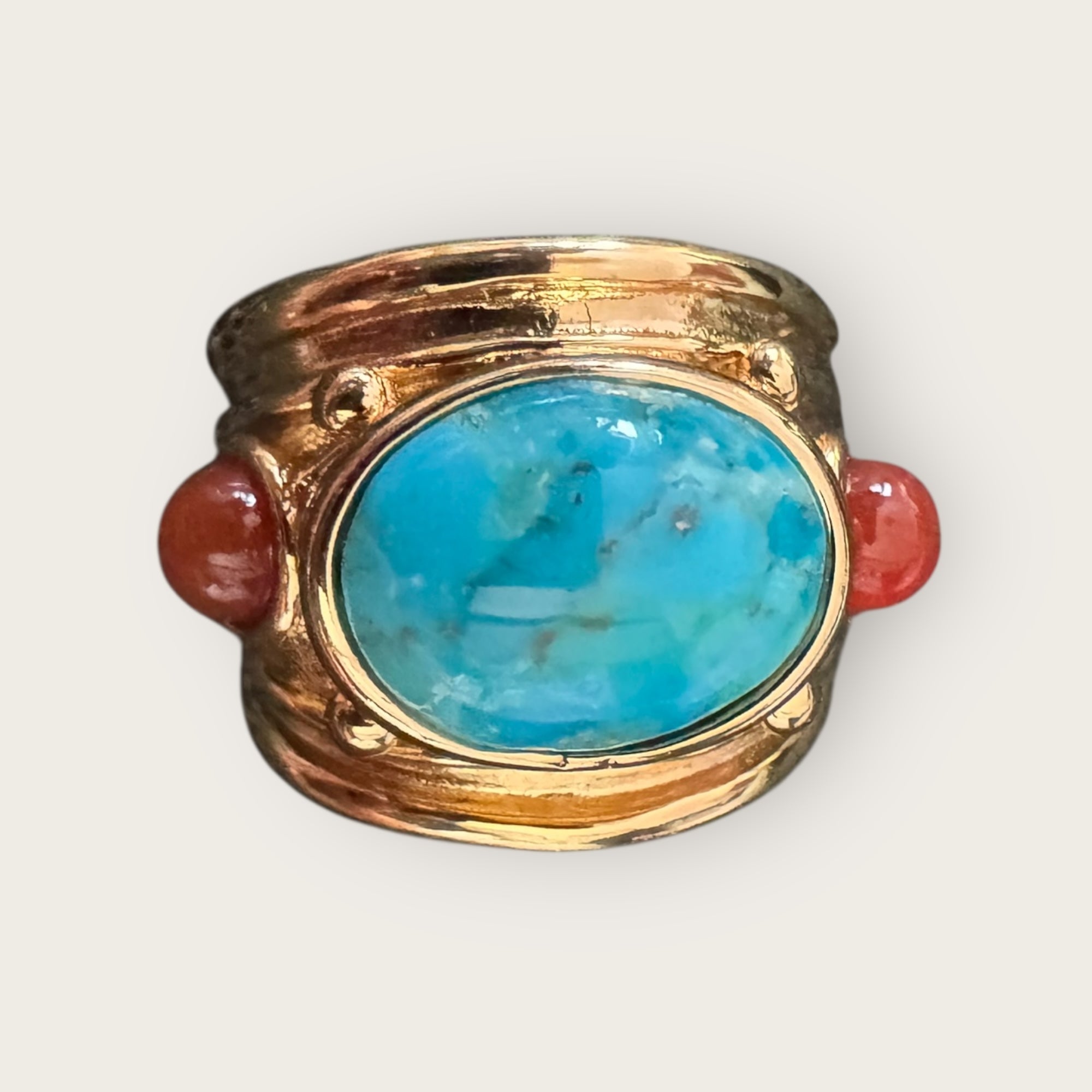 GAS BIJOUX - Bague SIMONE dorée à l'or fin - Turquoise et Cornaline Taille XL