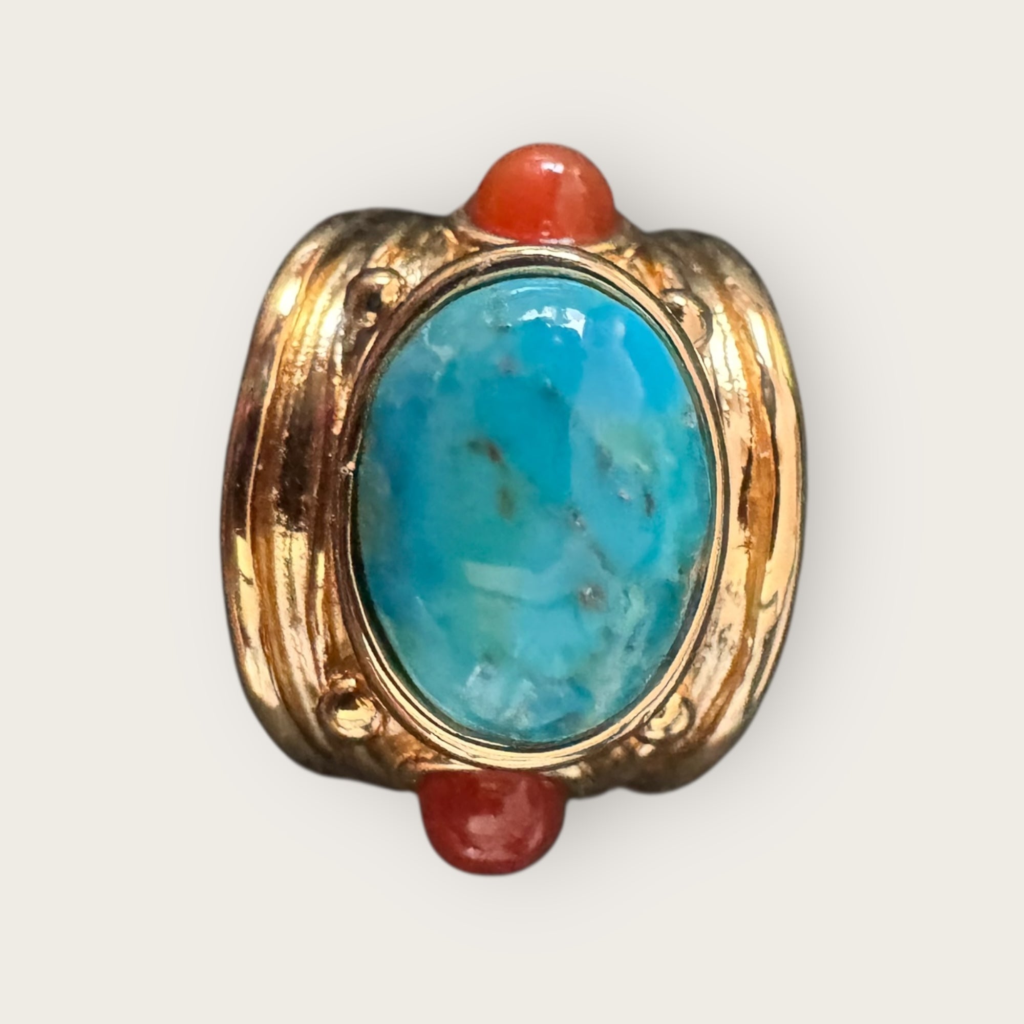 GAS BIJOUX - Bague SIMONE dorée à l'or fin - Turquoise et Cornaline Taille XL