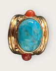 GAS BIJOUX - Bague SIMONE dorée à l'or fin - Turquoise et Cornaline Taille XL