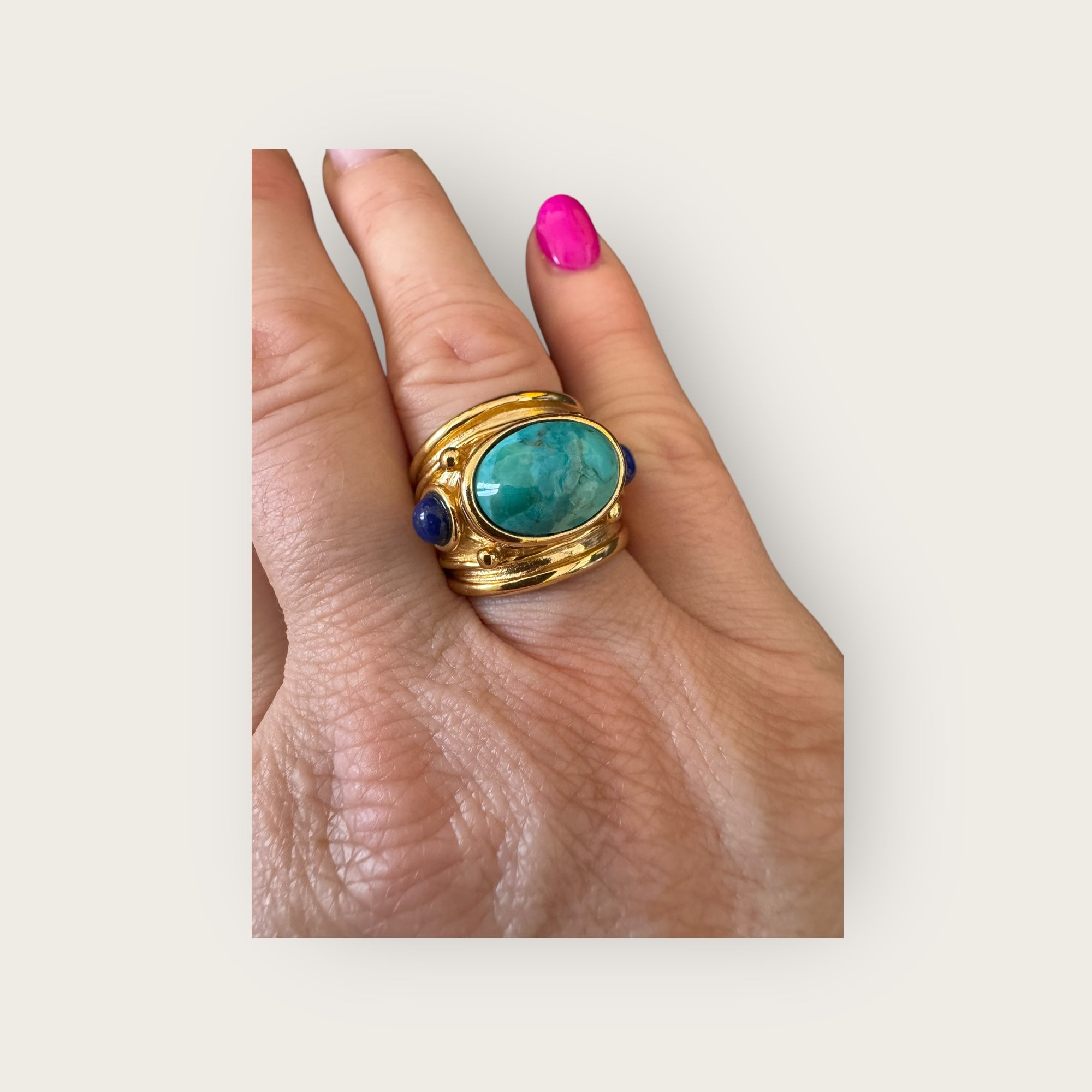 GAS BIJOUX - Bague SIMONE - Turquoise et lapis lazuli métal doré à l'or fin - Taille L