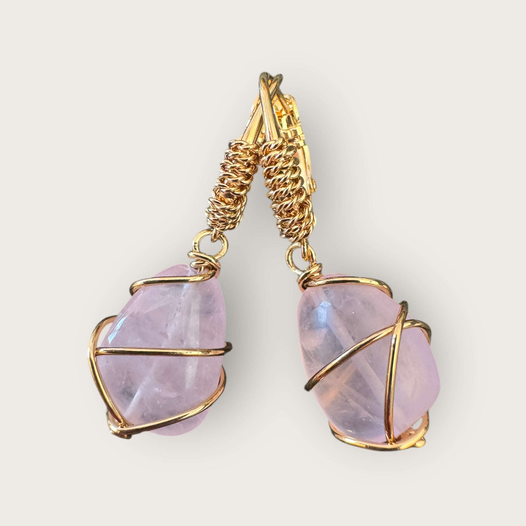 GAS BIJOUX - Boucles d'oreilles TAO RAINBOW dorées à l'or fin - Quartz rose