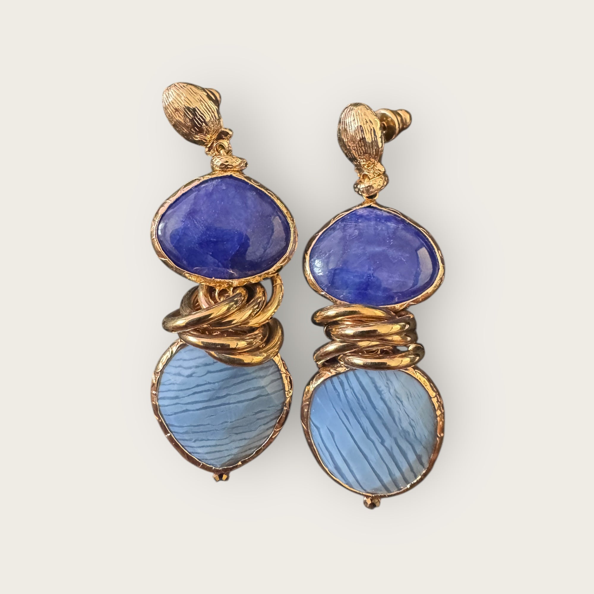 GAS BIJOUX - Boucles d'oreilles SIRENA dorées - LAPIS- 2éme photo car les 2 paires sont différentes sur la pierre du bas
