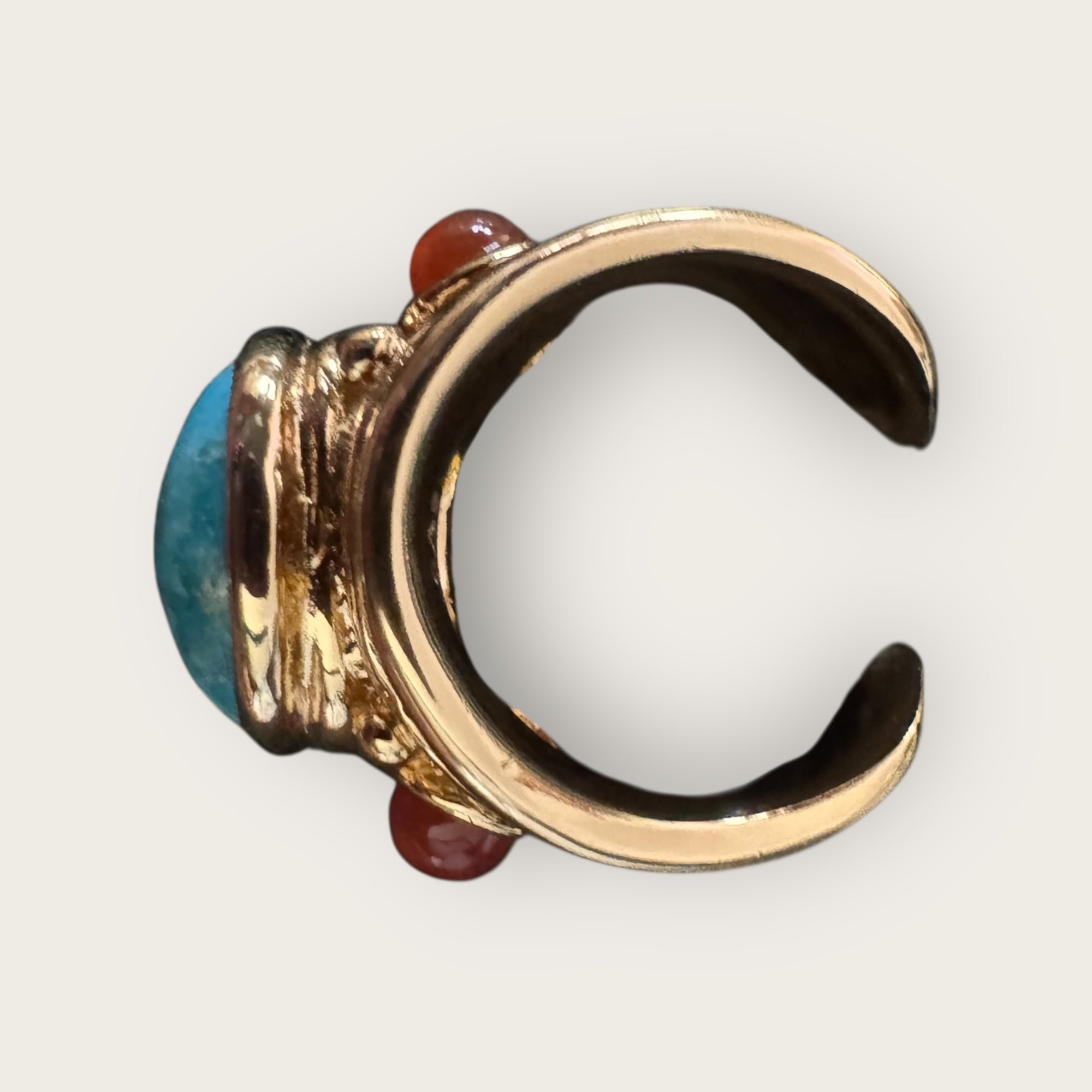 GAS BIJOUX - Bague SIMONE dorée à l'or fin - Turquoise et Cornaline Taille XL