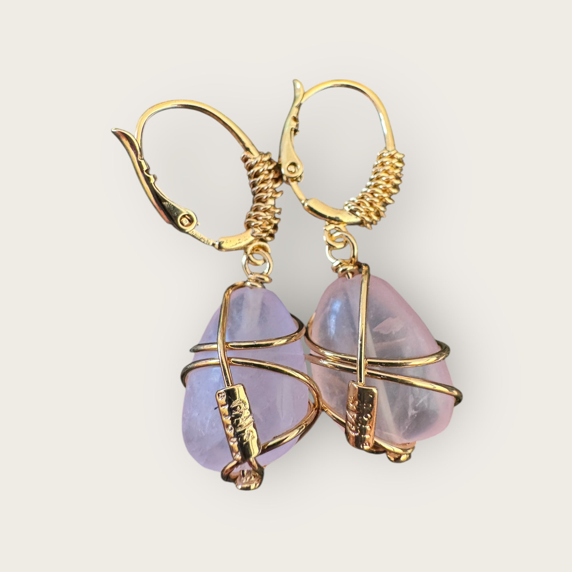 GAS BIJOUX - Boucles d'oreilles TAO RAINBOW dorées à l'or fin - Quartz rose