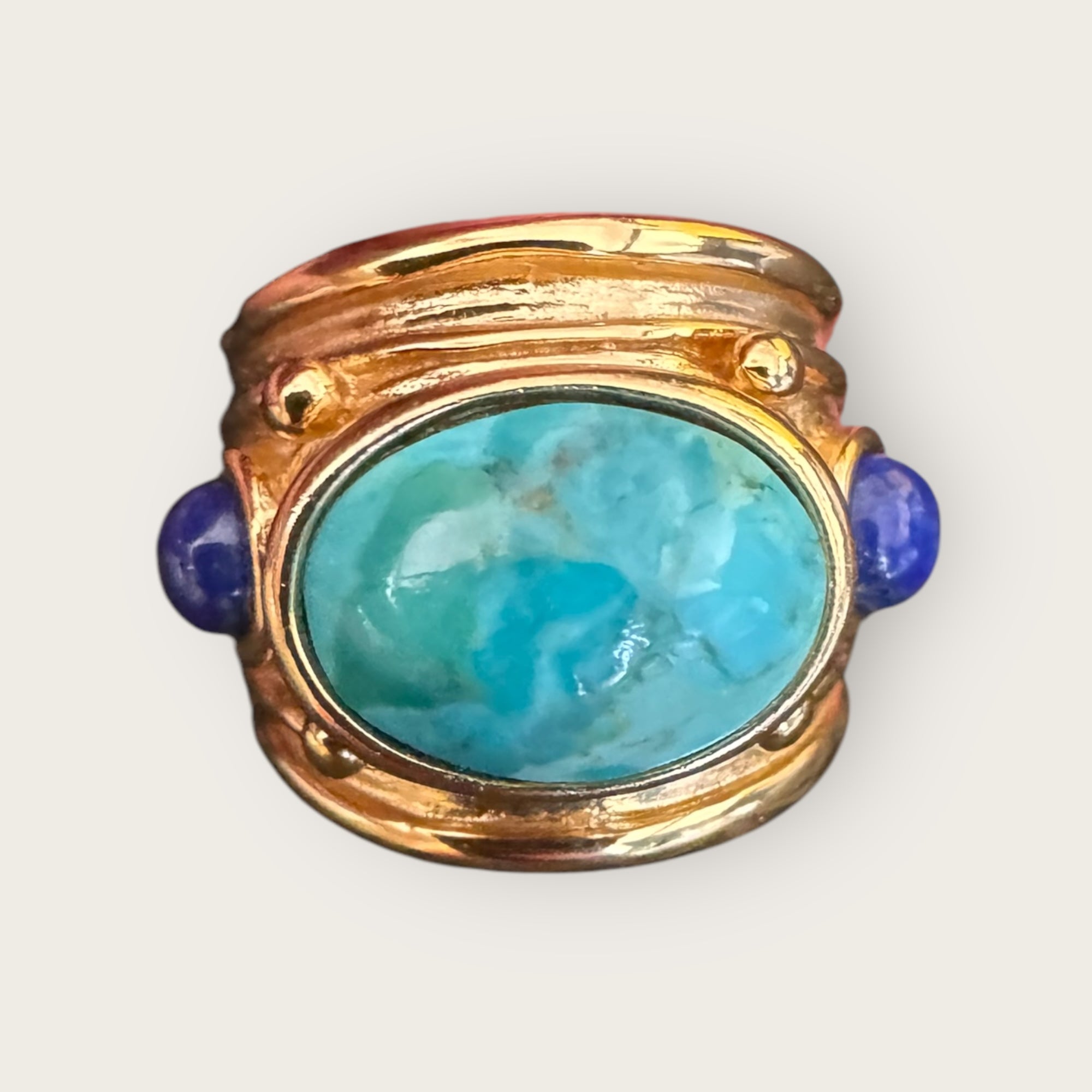 GAS BIJOUX - Bague SIMONE - Turquoise et lapis lazuli métal doré à l'or fin - Taille L